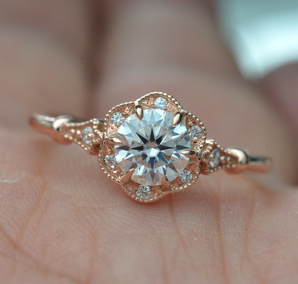 Round Vintage Halo & Pave Lab Grown Diamond Engagement Ring