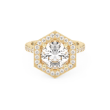 Elongated Round Cut 2.43 Carat Moissanite Ring – Hidden Halo & Pave Setting in Gold