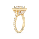 Elongated Round Cut 2.43 Carat Moissanite Ring – Hidden Halo & Pave Setting in Gold