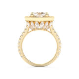 Elongated Round Cut 2.43 Carat Moissanite Ring – Hidden Halo & Pave Setting in Gold