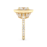 Elongated Round Cut 2.43 Carat Moissanite Ring – Hidden Halo & Pave Setting in Gold