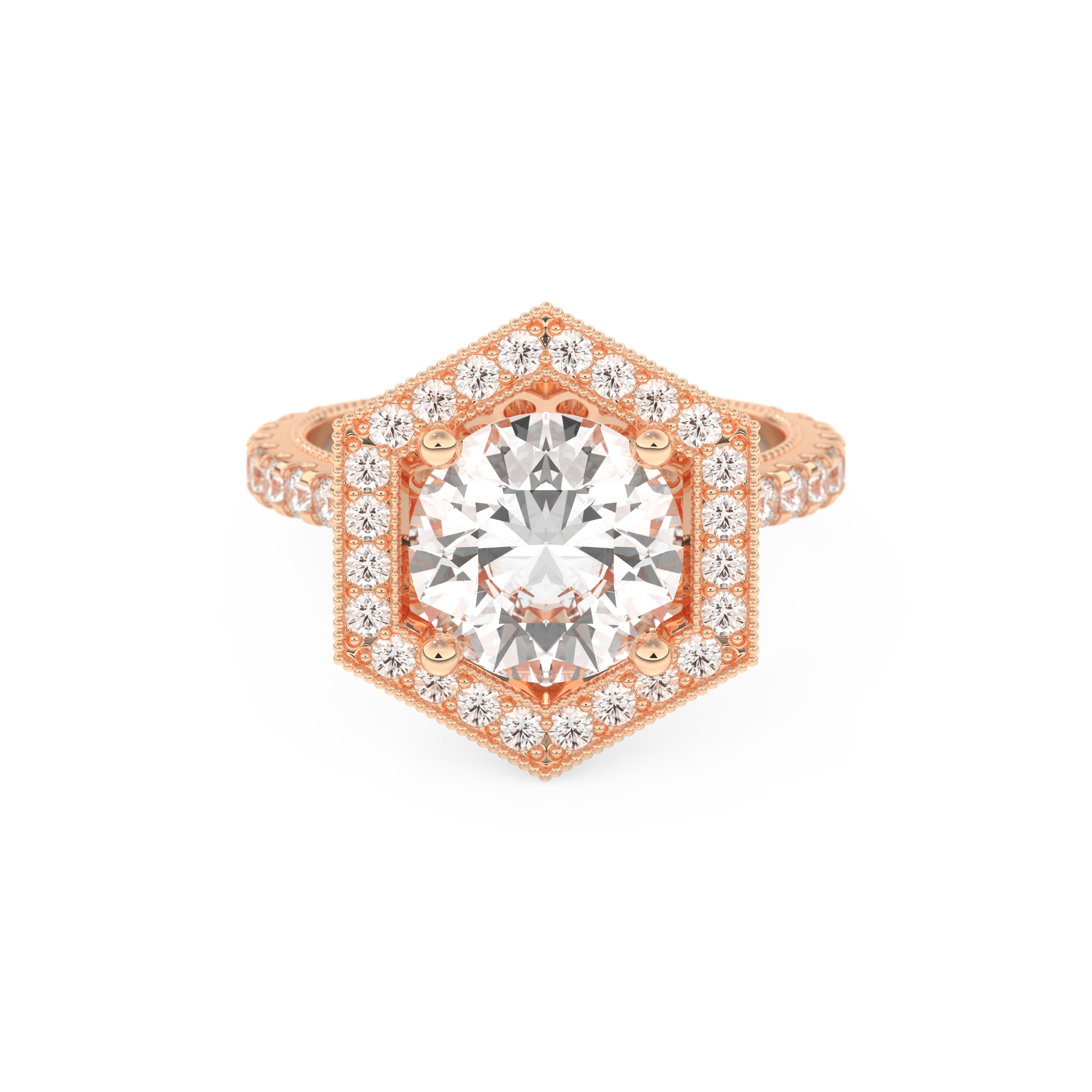 Elongated Round Cut 2.43 Carat Moissanite Ring – Hidden Halo & Pave Setting in Gold