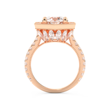 Elongated Round Cut 2.43 Carat Moissanite Ring – Hidden Halo & Pave Setting in Gold