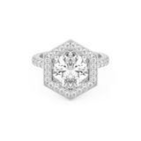 Elongated Round Cut 2.43 Carat Moissanite Ring – Hidden Halo & Pave Setting in Gold