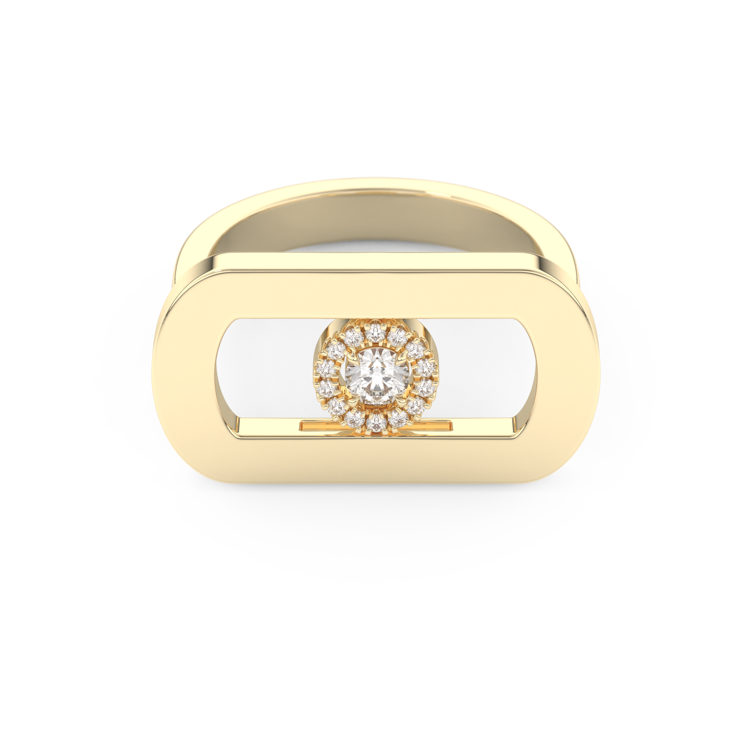 Round Cut Floating Halo 0.11 Carat Moissanite Ring – Halo Setting in Gold