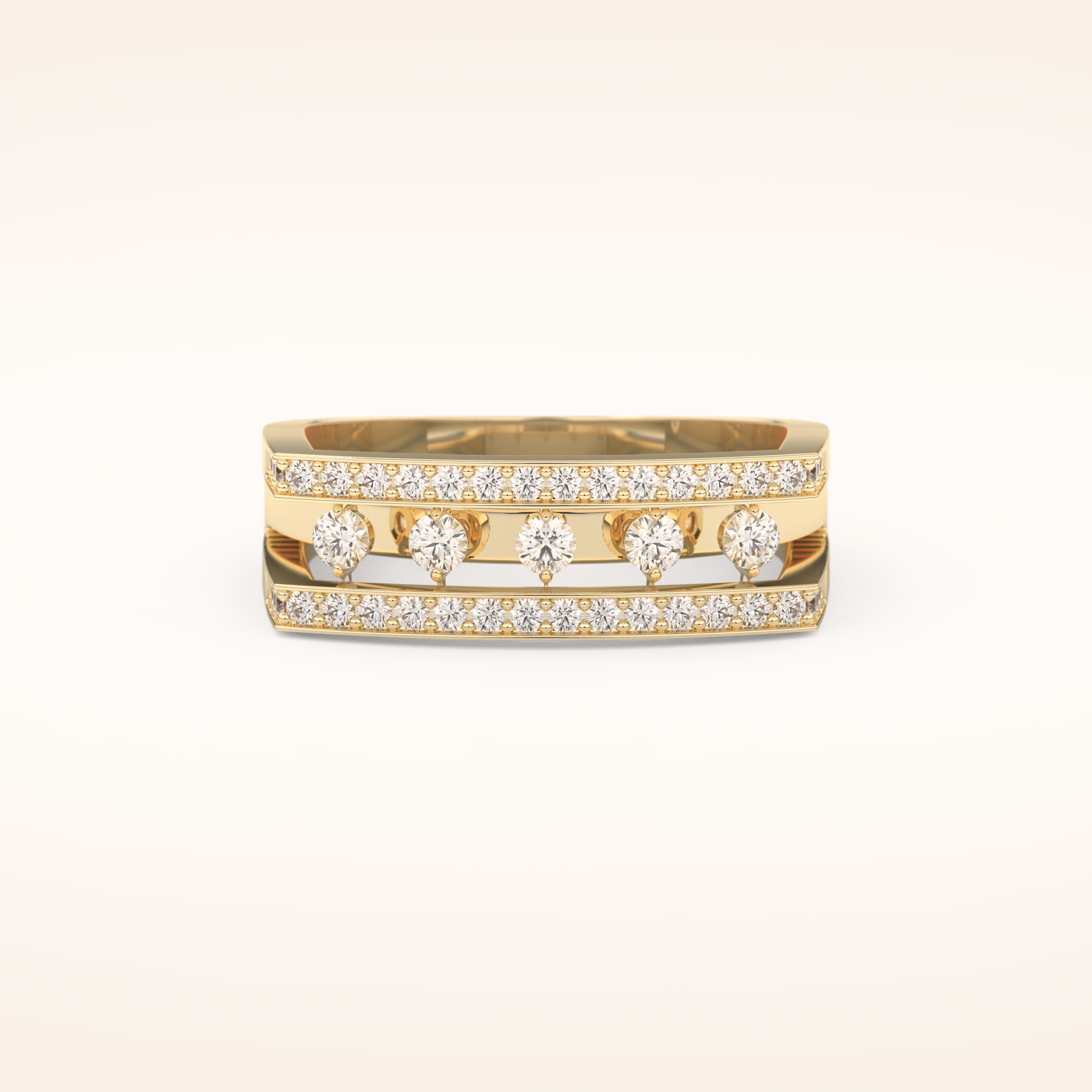 0.41 TCW Round Shaped Moissanite Multi Stone Split Shank Wedding Band