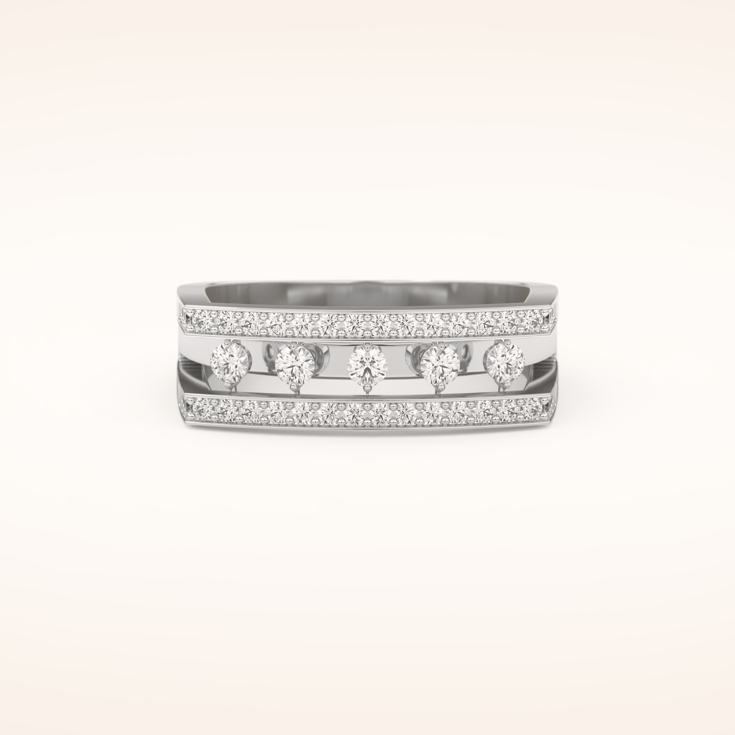 0.41 TCW Round Shaped Moissanite Multi Stone Split Shank Wedding Band