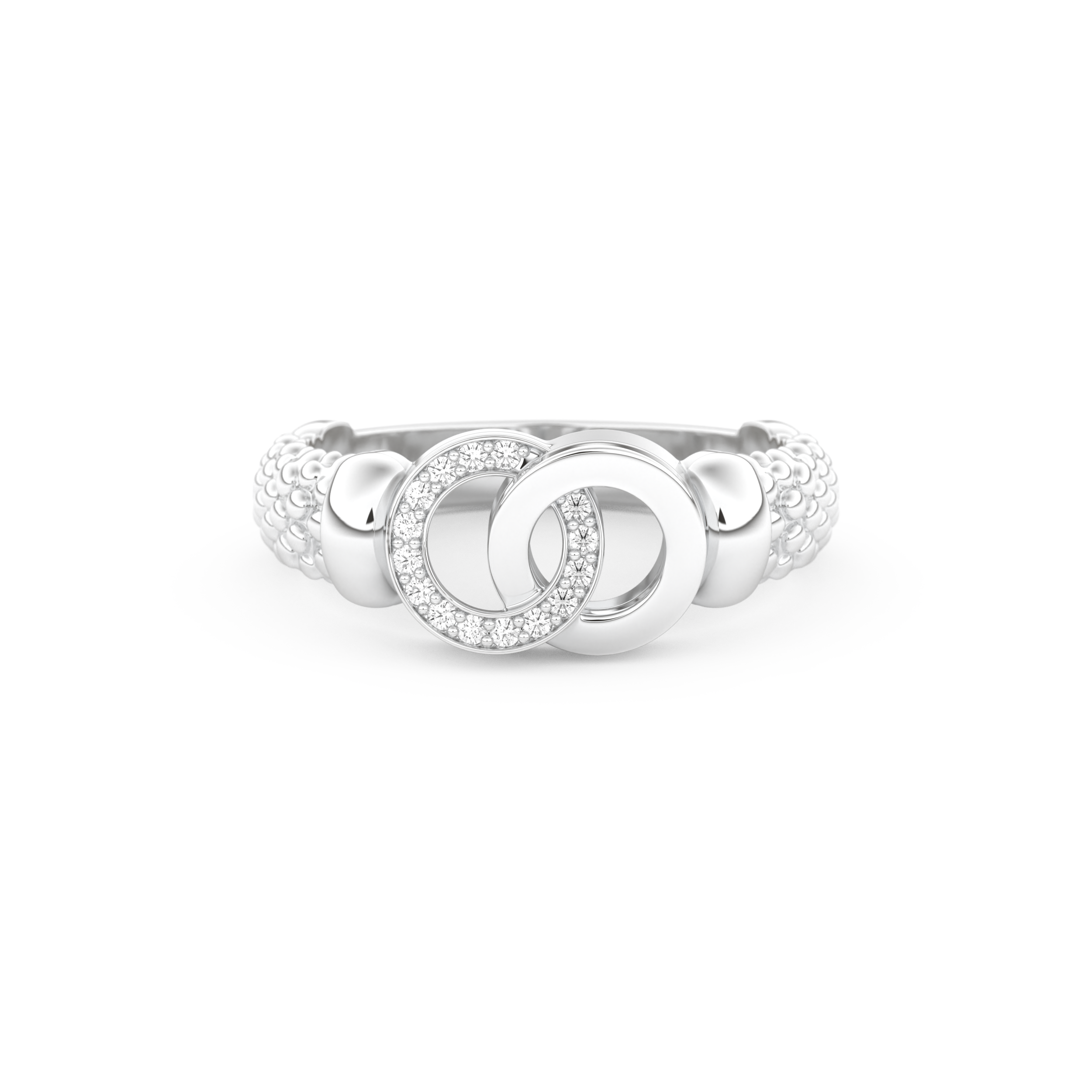 Interlocking Circle Wedding Band with 0.06 CT Round Cut Moissanite – Yellow, White, or Rose Gold 7