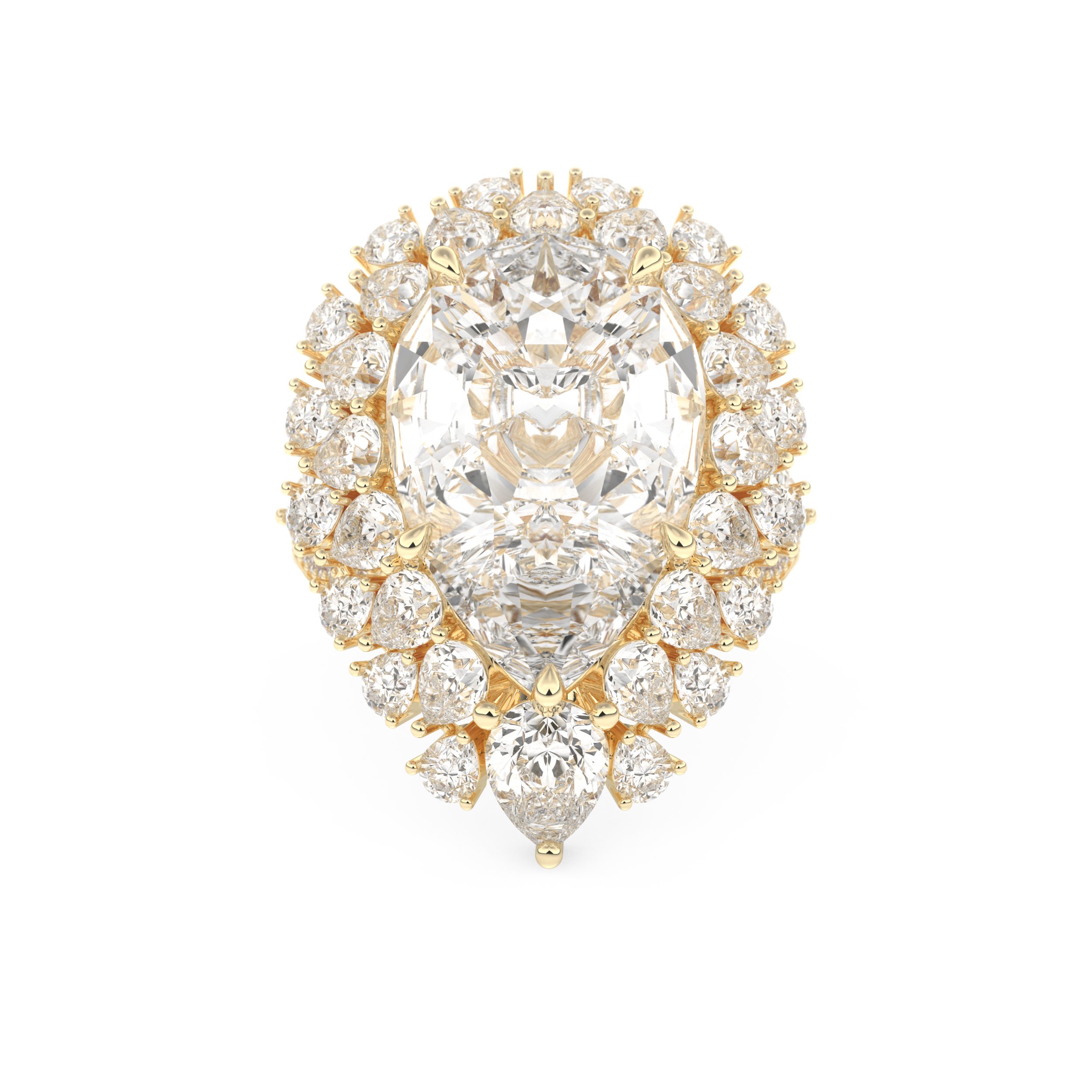 Elongated Pear Cut 7.97 Carat Moissanite Ring – Hidden Halo & Pave Setting in Gold