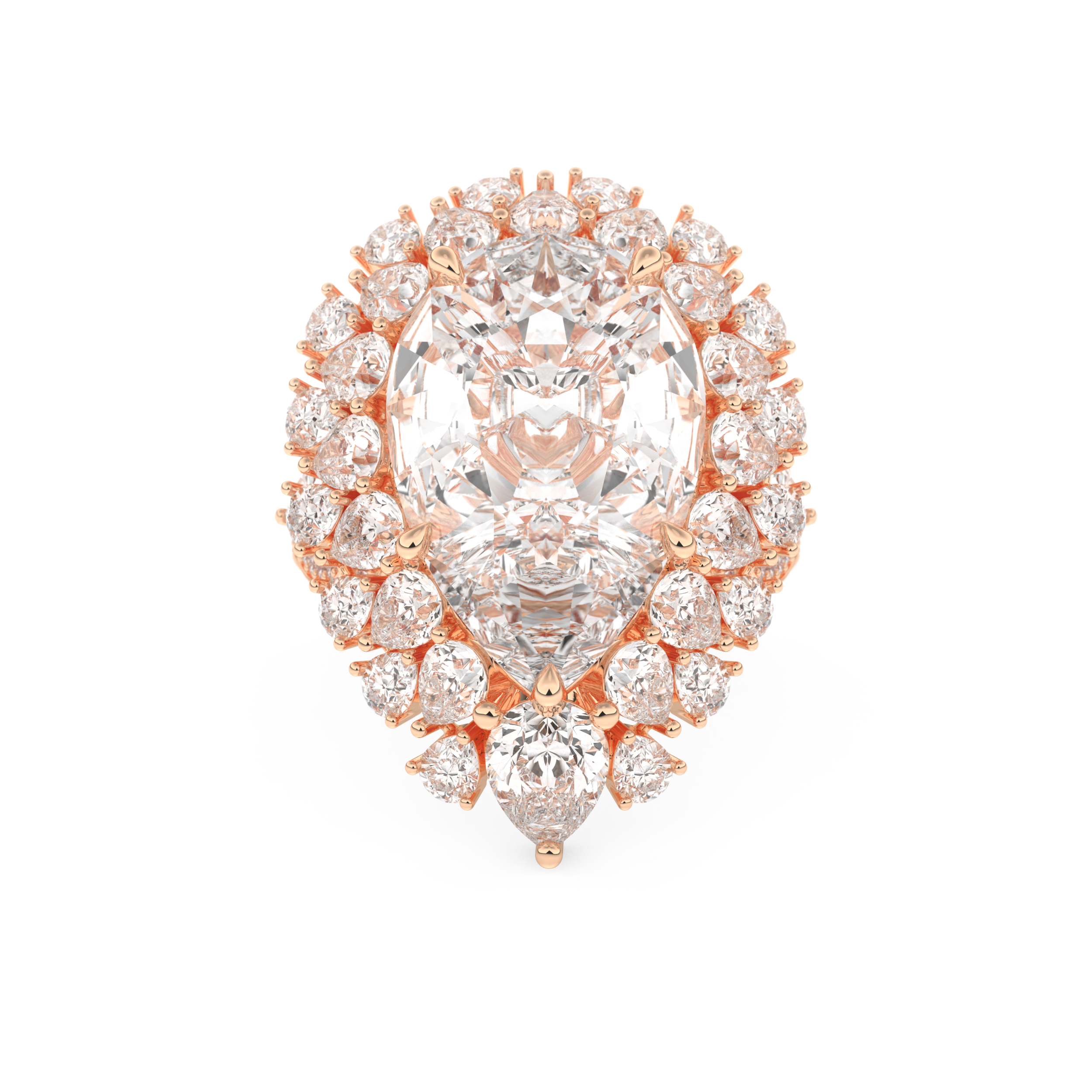 Elongated Pear Cut 7.97 Carat Moissanite Ring – Hidden Halo & Pave Setting in Gold