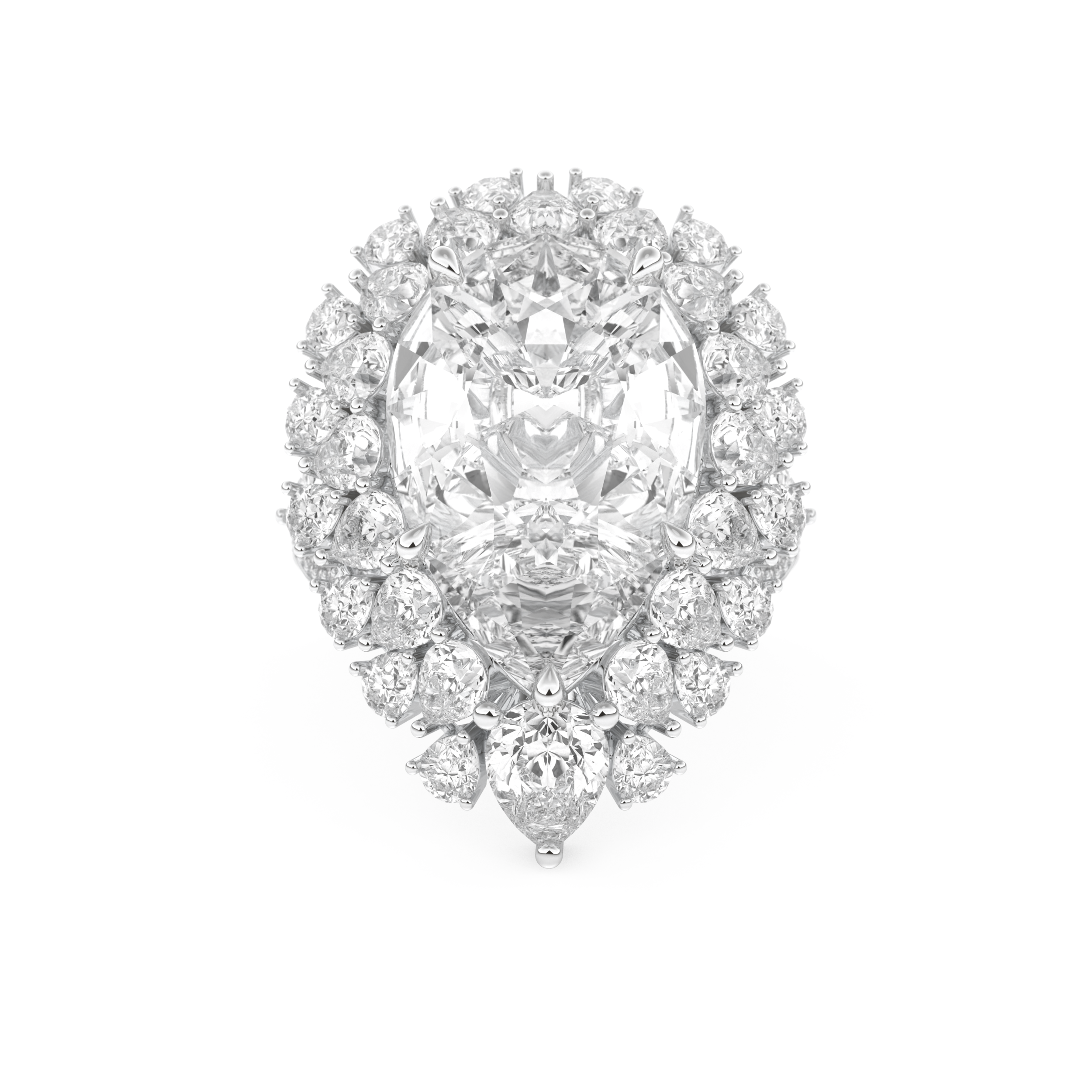 Elongated Pear Cut 7.97 Carat Moissanite Ring – Hidden Halo & Pave Setting in Gold