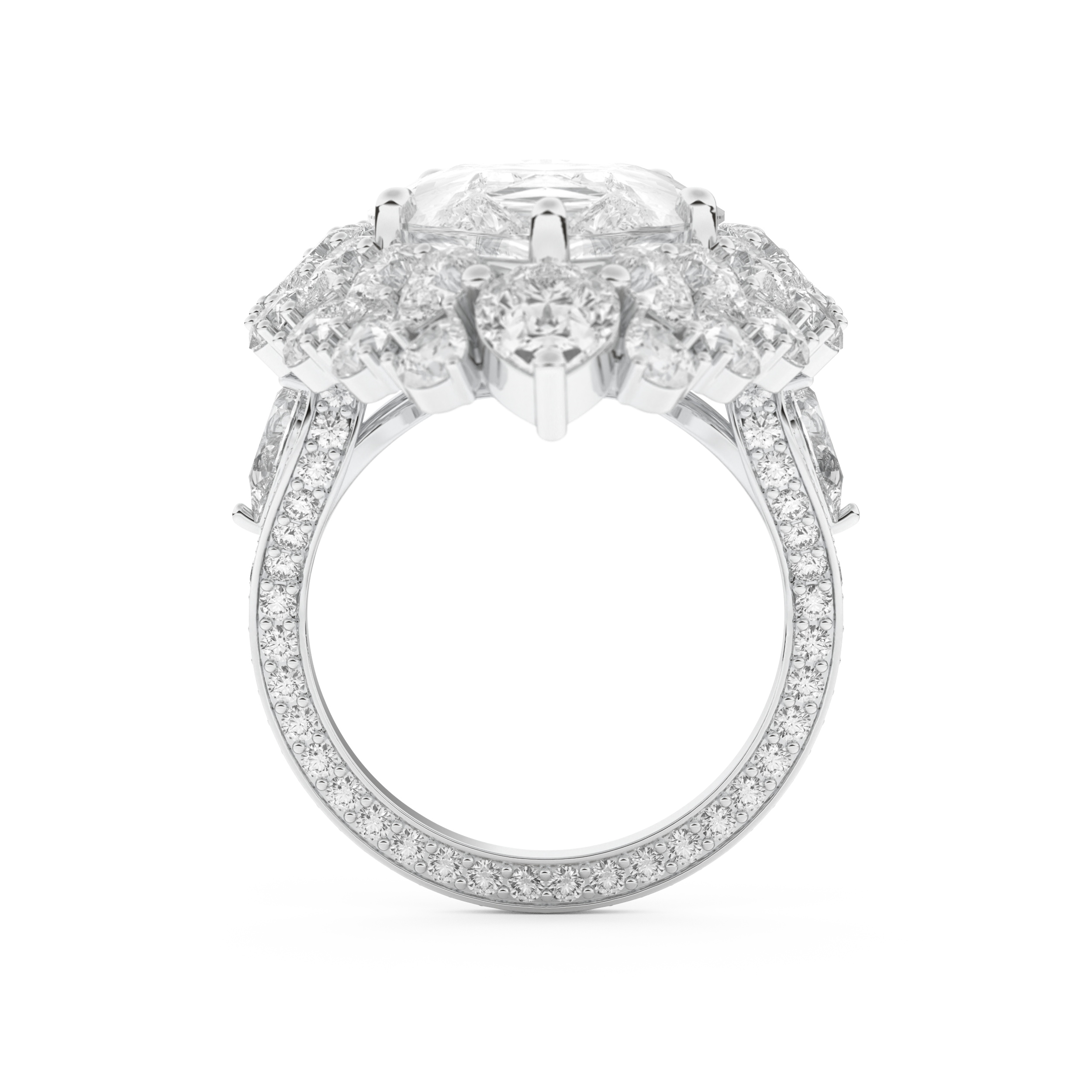 Elongated Pear Cut 7.97 Carat Moissanite Ring – Hidden Halo & Pave Setting in Gold