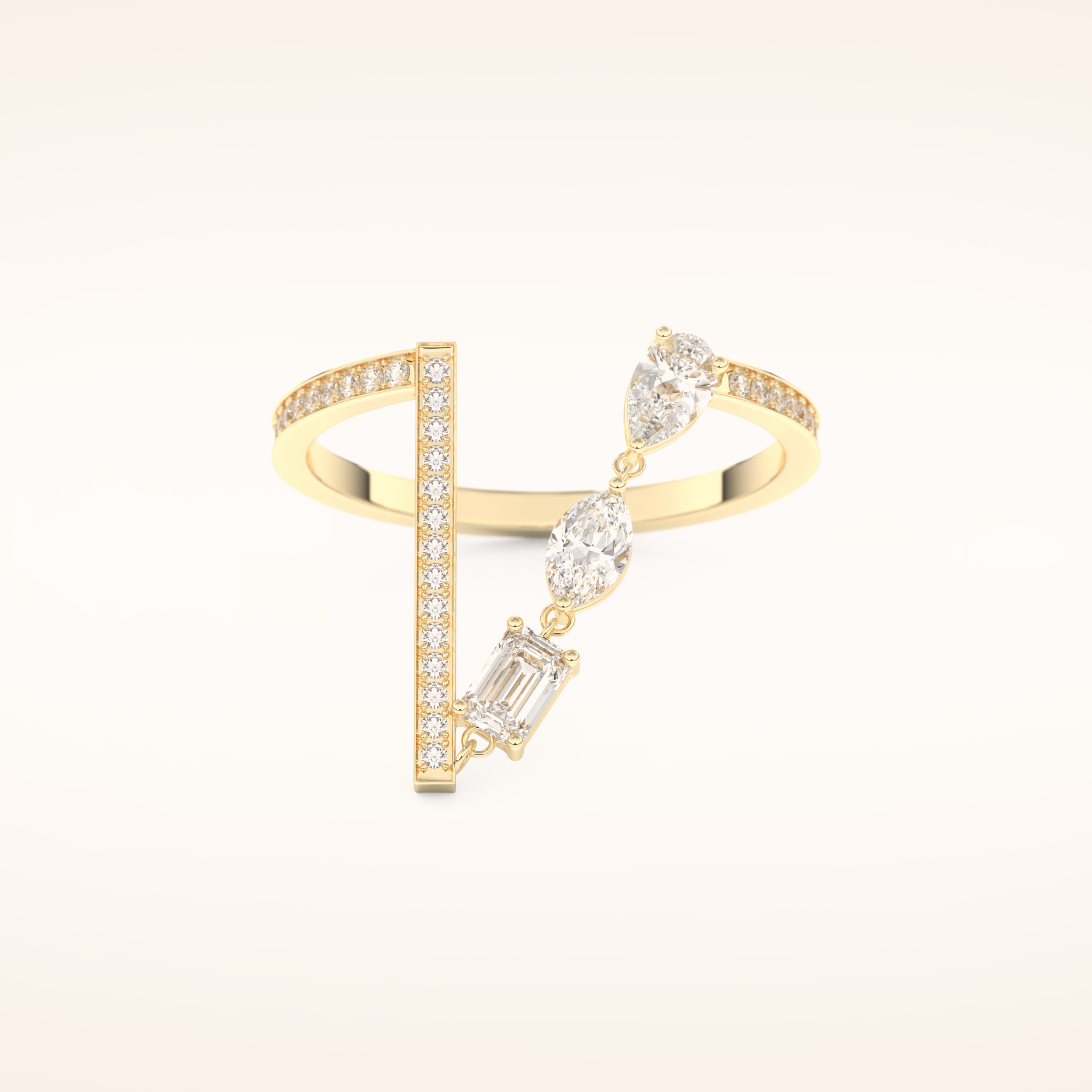 0.569 TCW Pear, Round & Emerald Shaped Moissanite Unique V Style Wedding Band