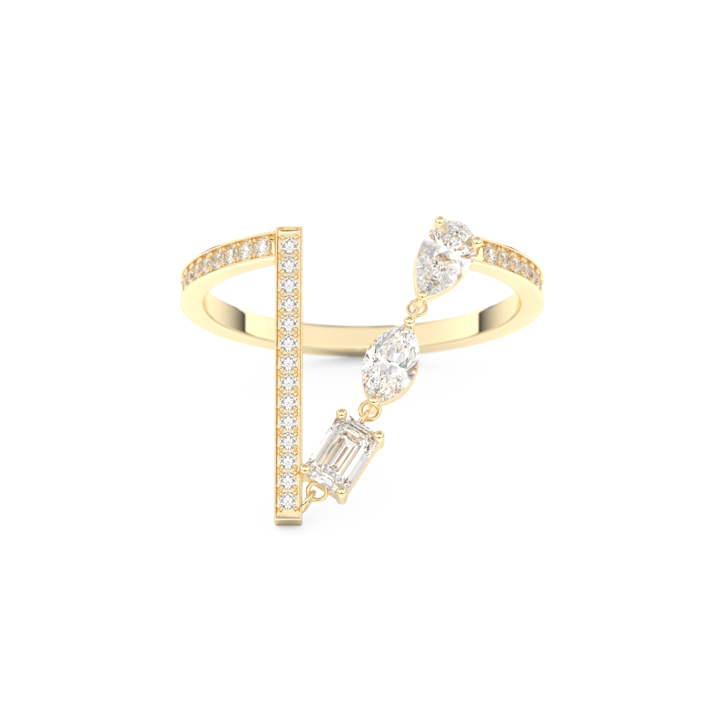 Asymmetric Bar and Droplet Full Eternity Wedding Band with 0.569 CT Pear, Round, Emerald & Marquise Cut Moissanite – Yellow, White, or Rose Gold 1