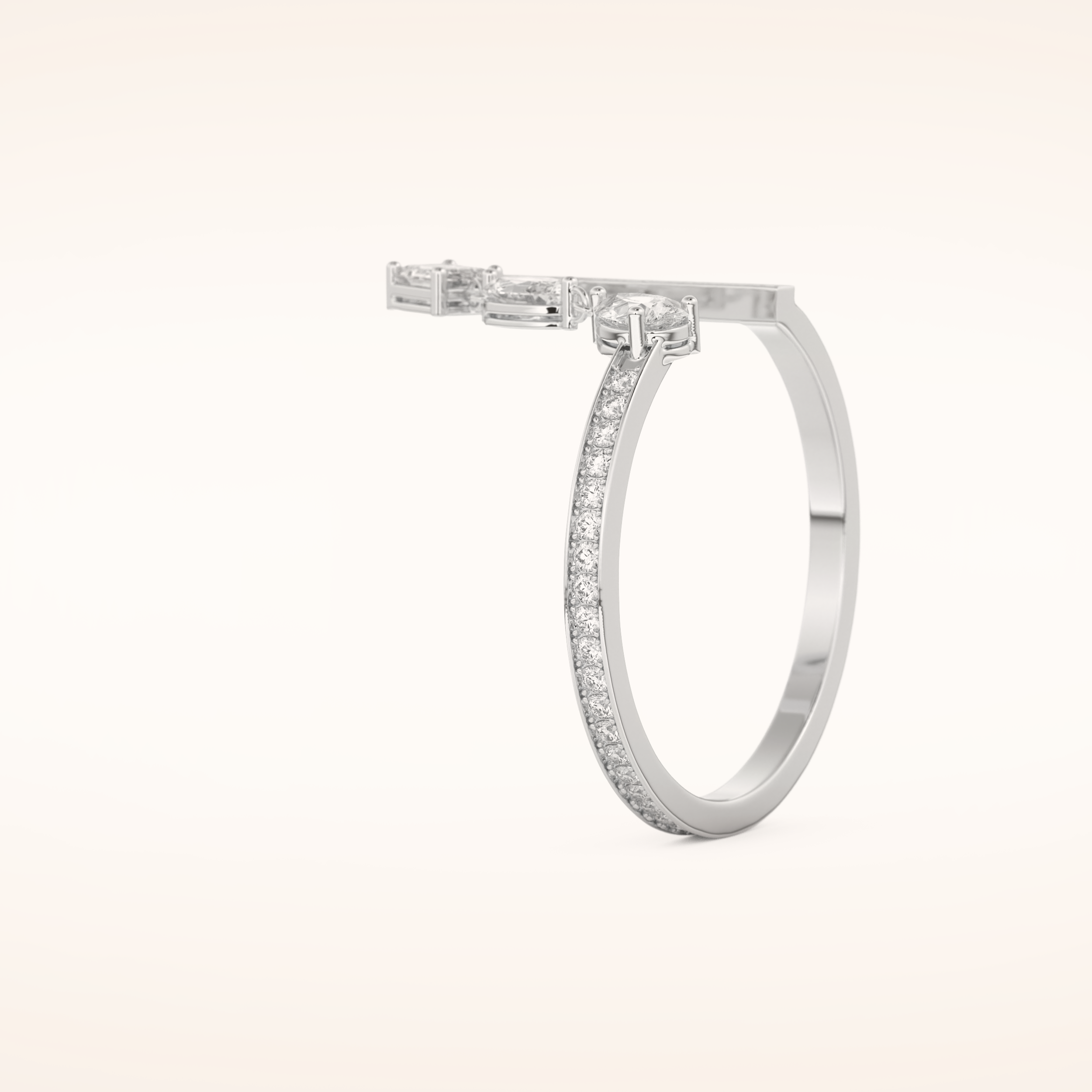 0.569 TCW Pear, Round & Emerald Shaped Moissanite Unique V Style Wedding Band