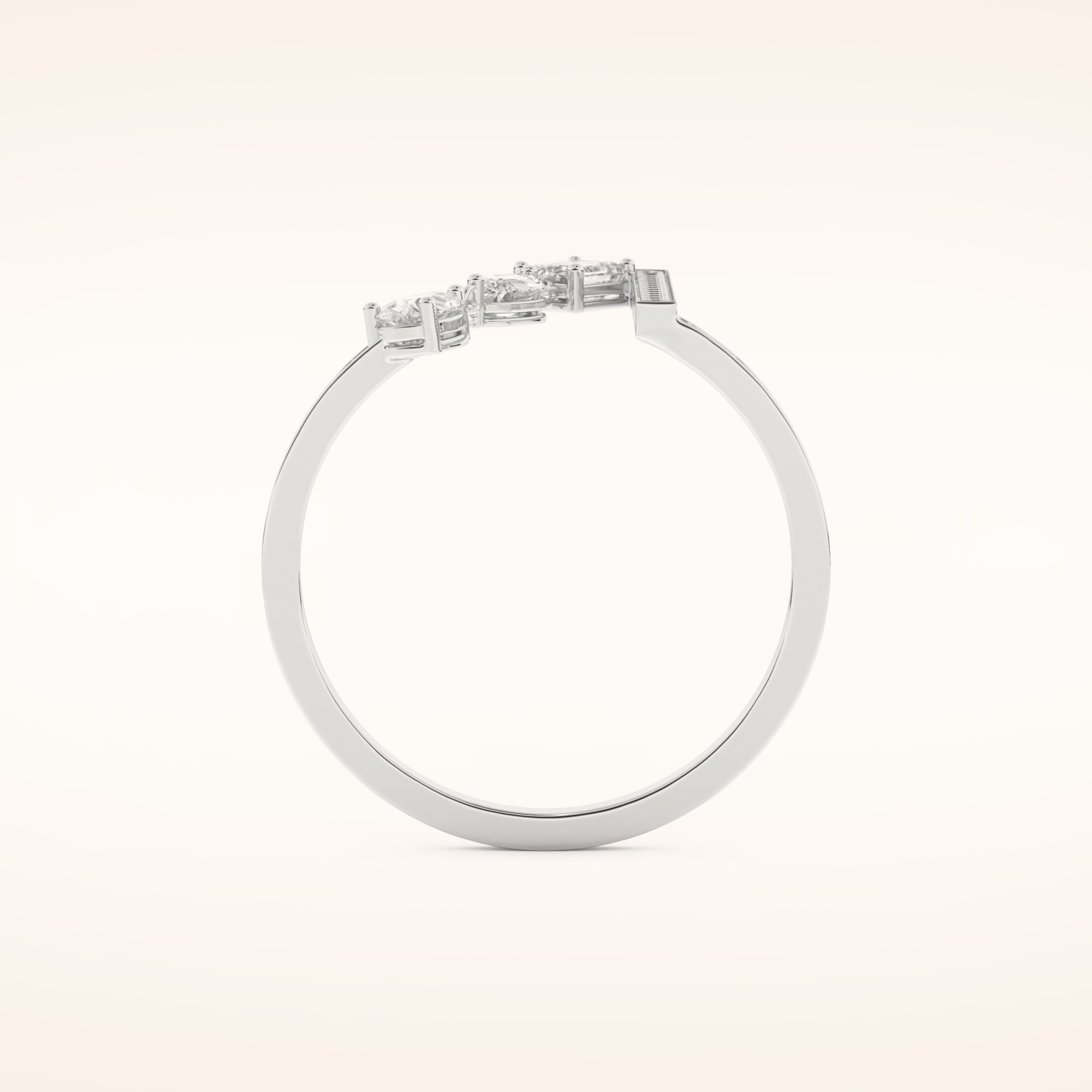 0.569 TCW Pear, Round & Emerald Shaped Moissanite Unique V Style Wedding Band