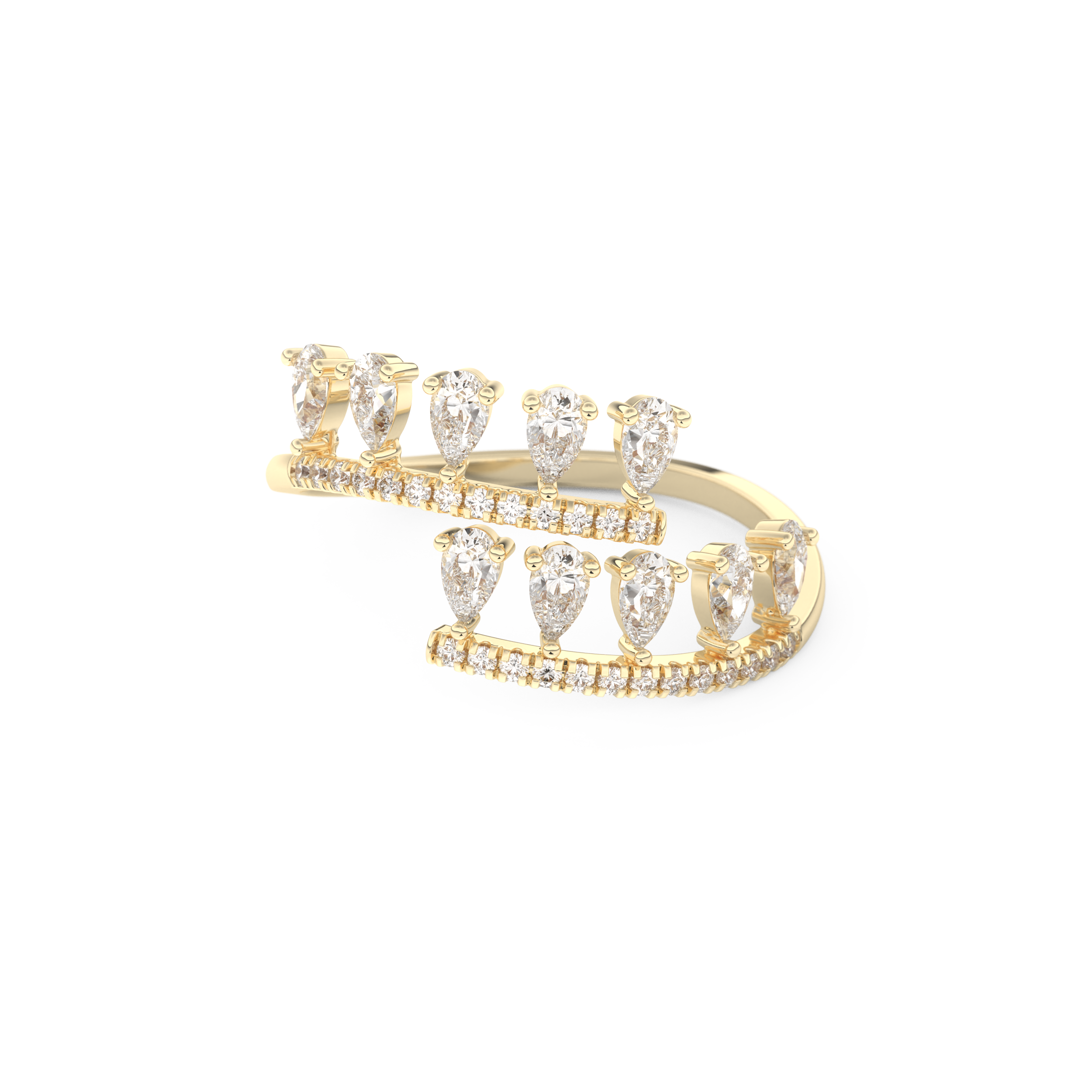 Dual Row Half Eternity Wedding Band with 0.69 CT Round and Pear Cut Moissanite – Yellow, White, or Rose Gold 1