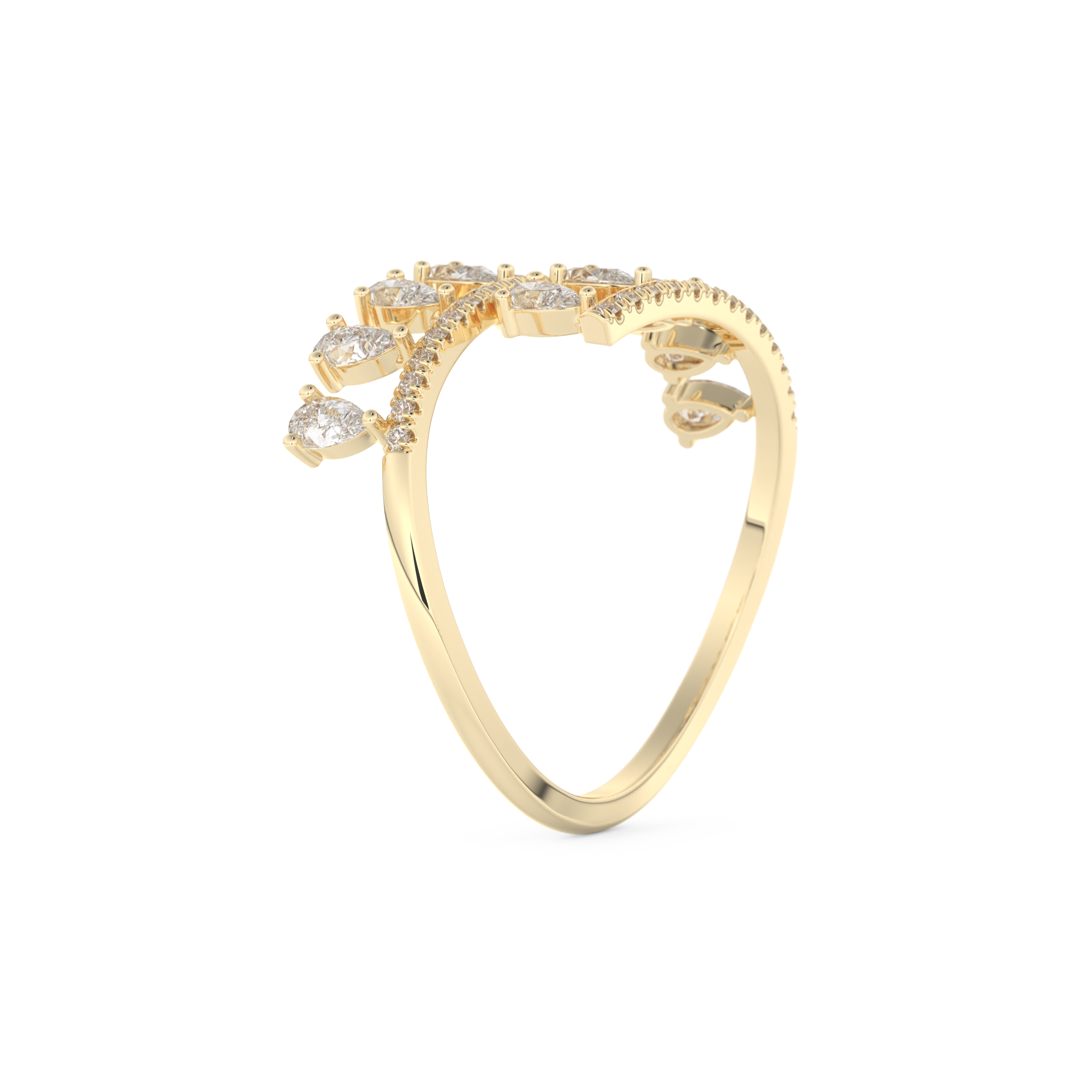 Dual Row Half Eternity Wedding Band with 0.69 CT Round and Pear Cut Moissanite – Yellow, White, or Rose Gold 3