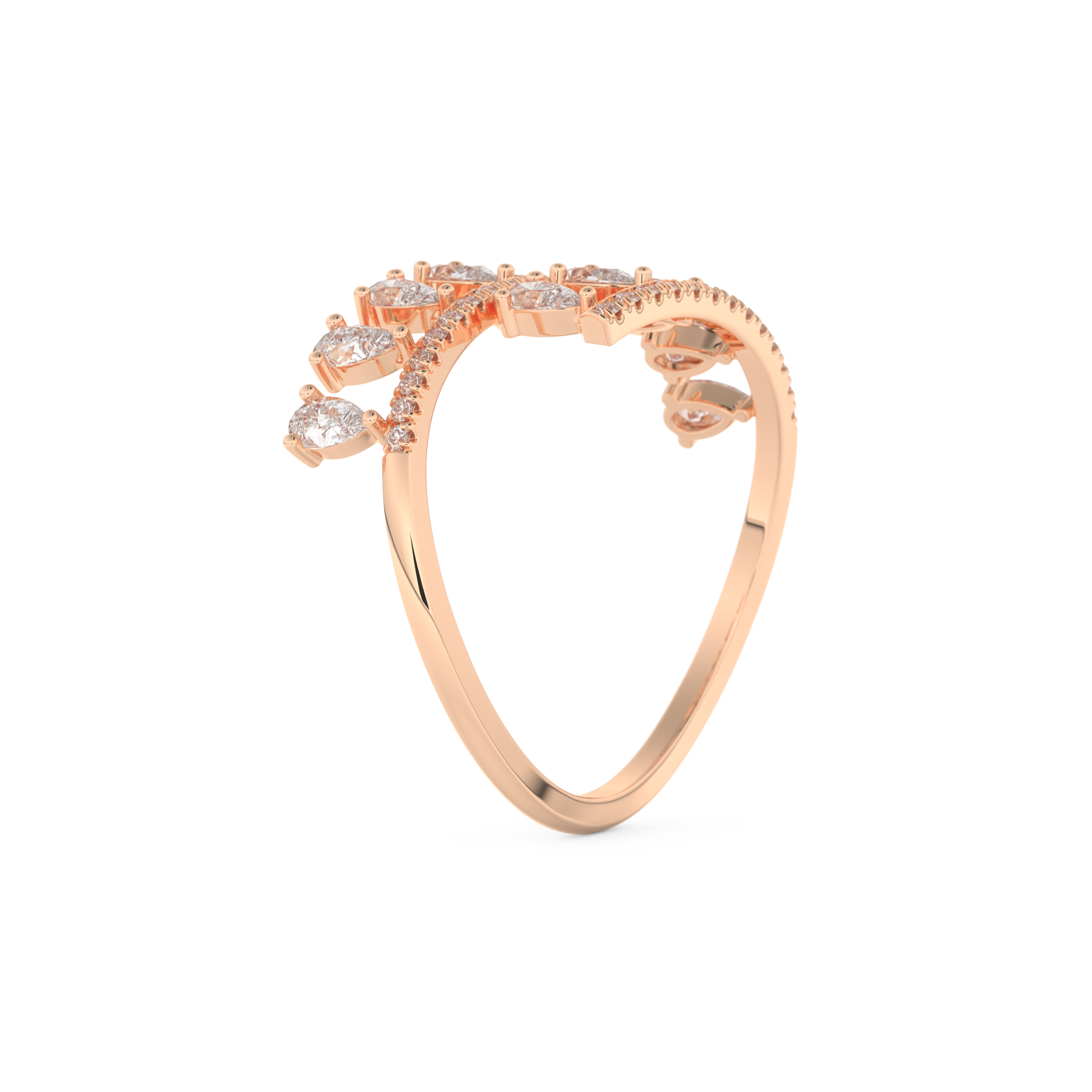 Dual Row Half Eternity Wedding Band with 0.69 CT Round and Pear Cut Moissanite – Yellow, White, or Rose Gold 16