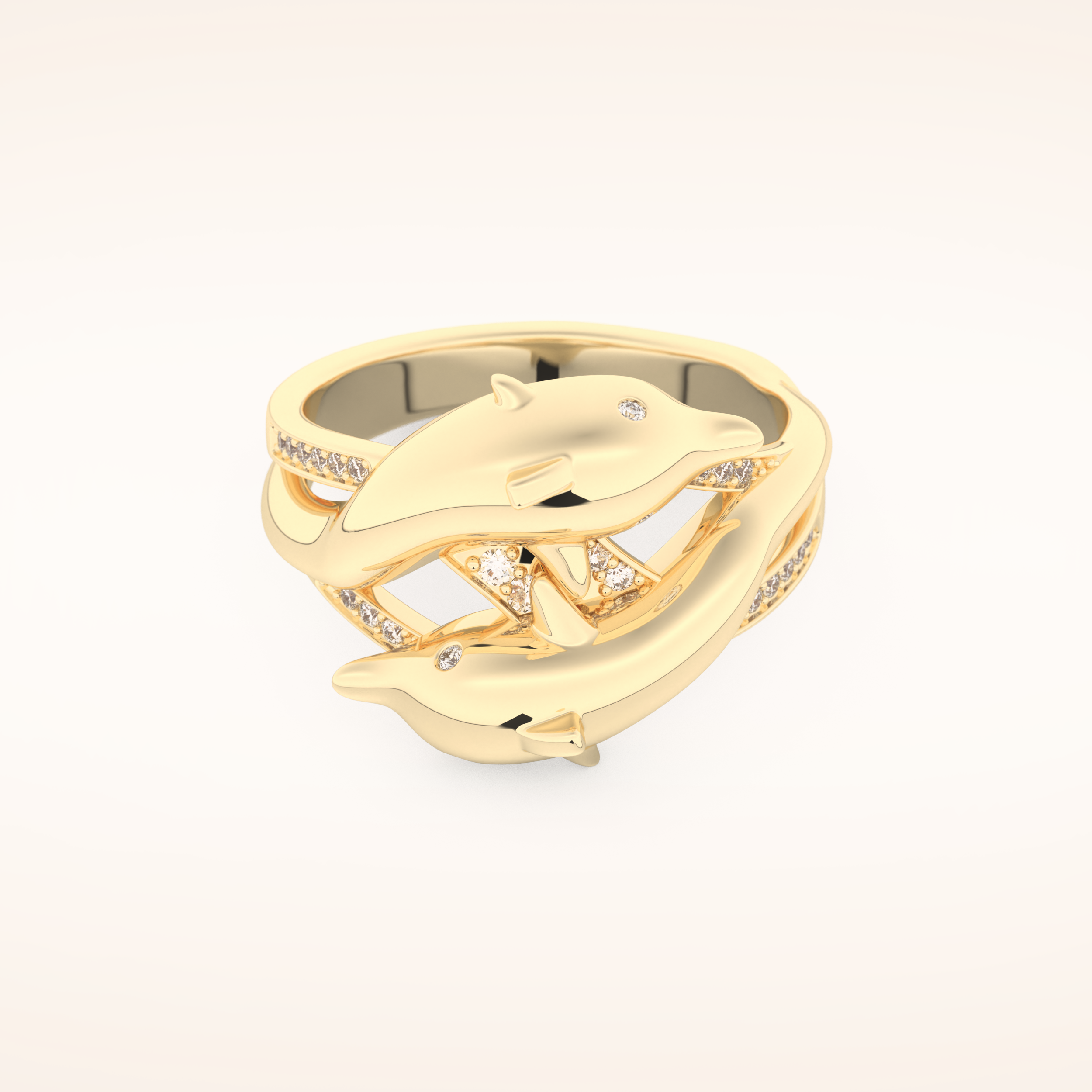 0.11 TCW Round Shaped Moissanite Multi Stone Fish Patterned Wedding Band