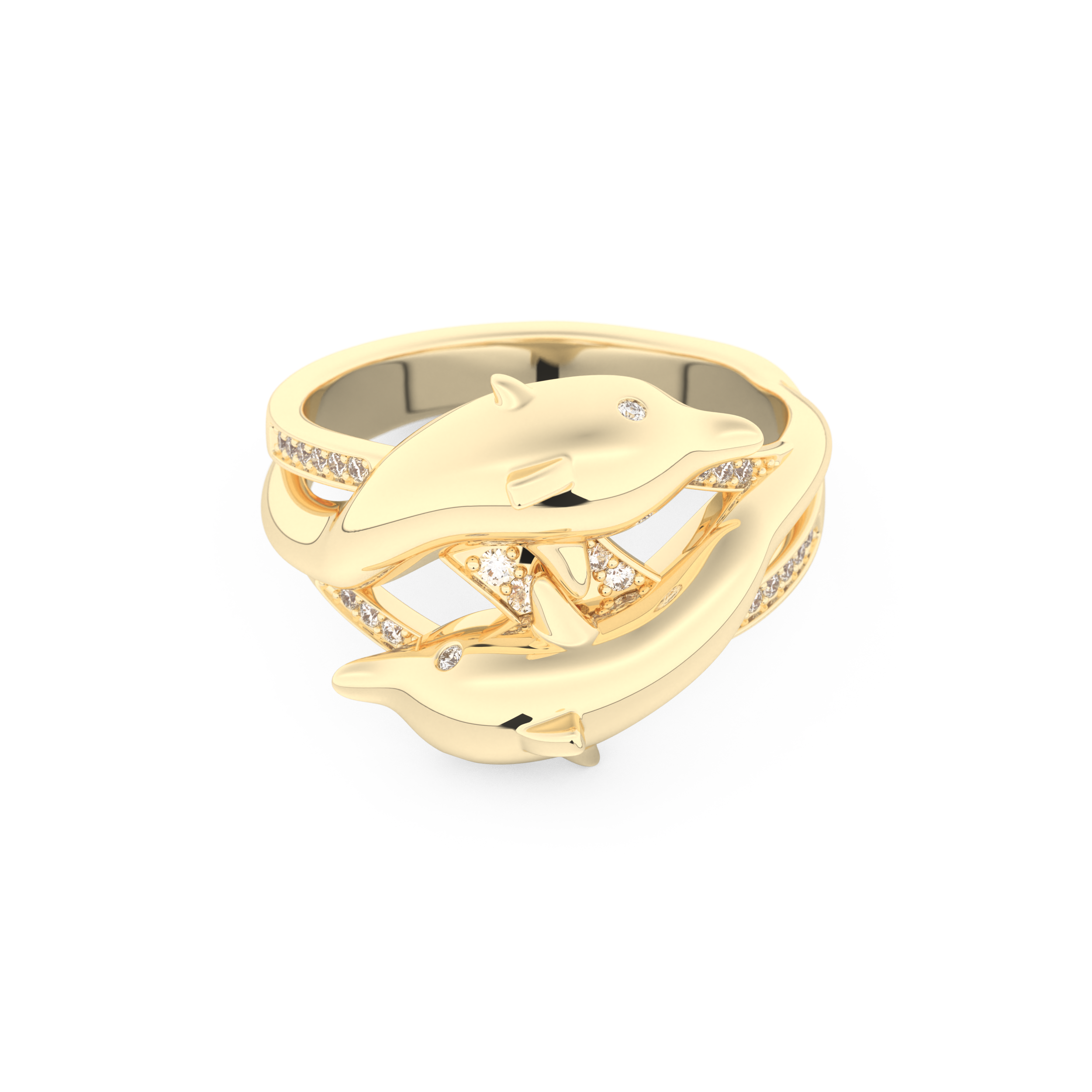 Dolphin-Inspired Half Eternity Wedding Band with 0.11 CT Round Cut Moissanite – Yellow, White, or Rose Gold 1