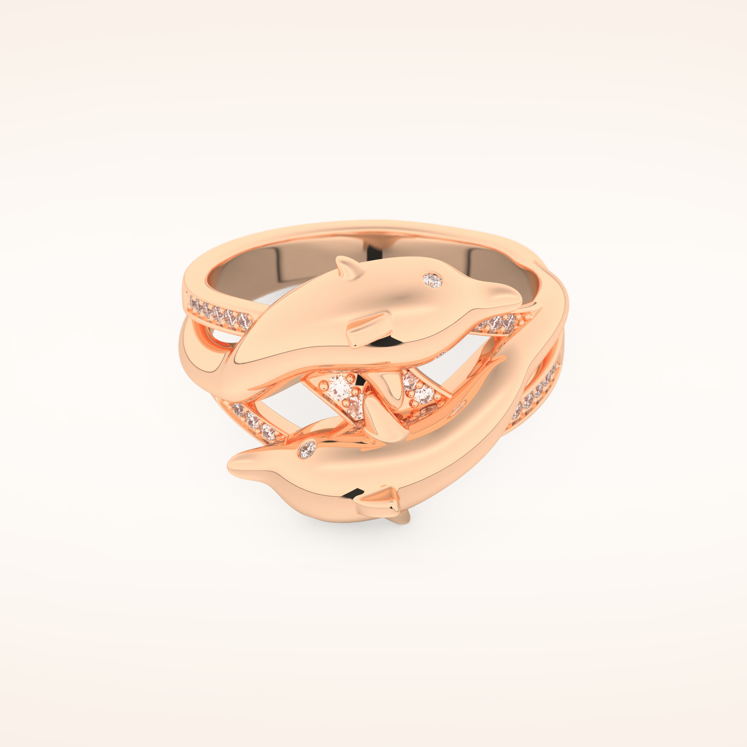 0.11 TCW Round Shaped Moissanite Multi Stone Fish Patterned Wedding Band