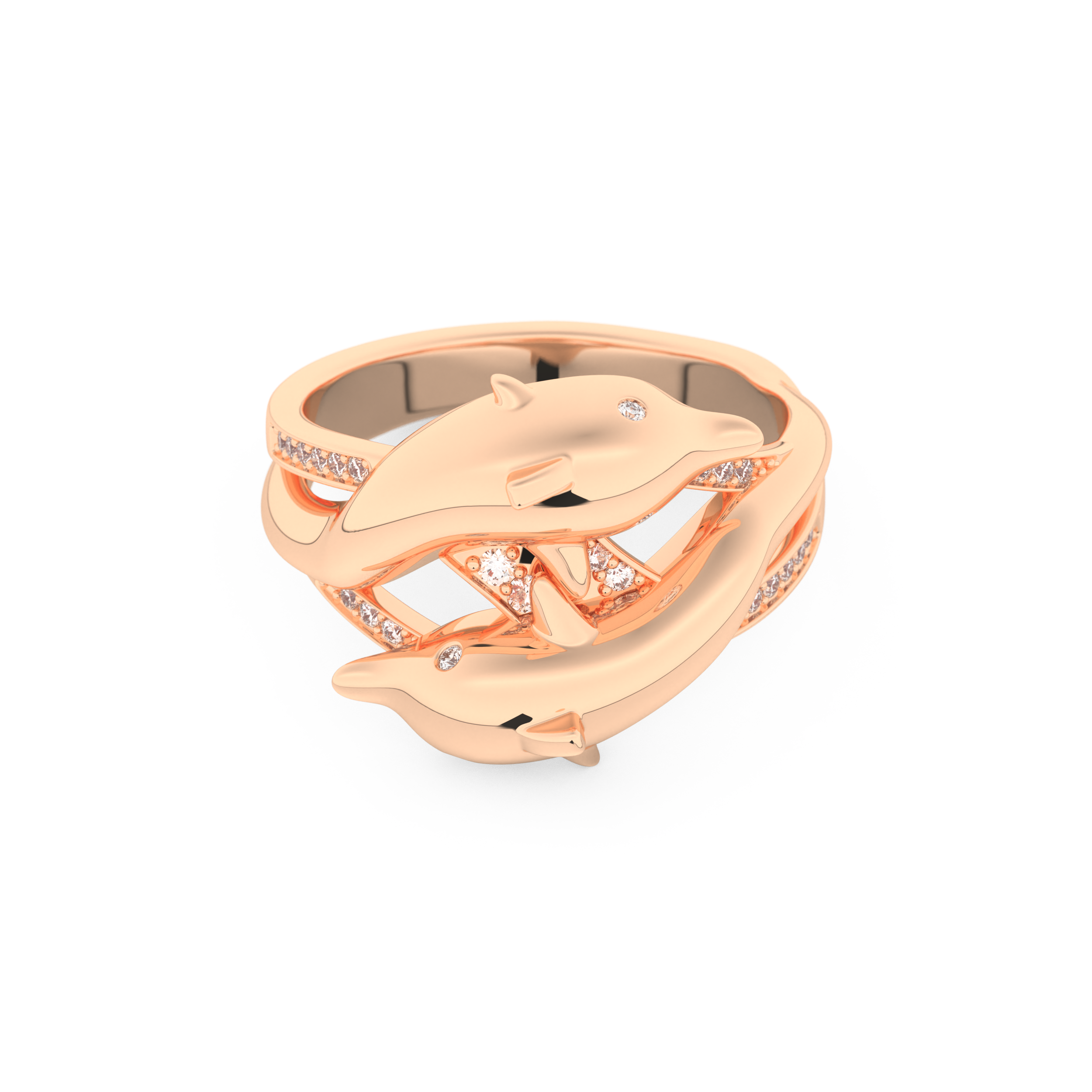 Dolphin-Inspired Half Eternity Wedding Band with 0.11 CT Round Cut Moissanite – Yellow, White, or Rose Gold 13