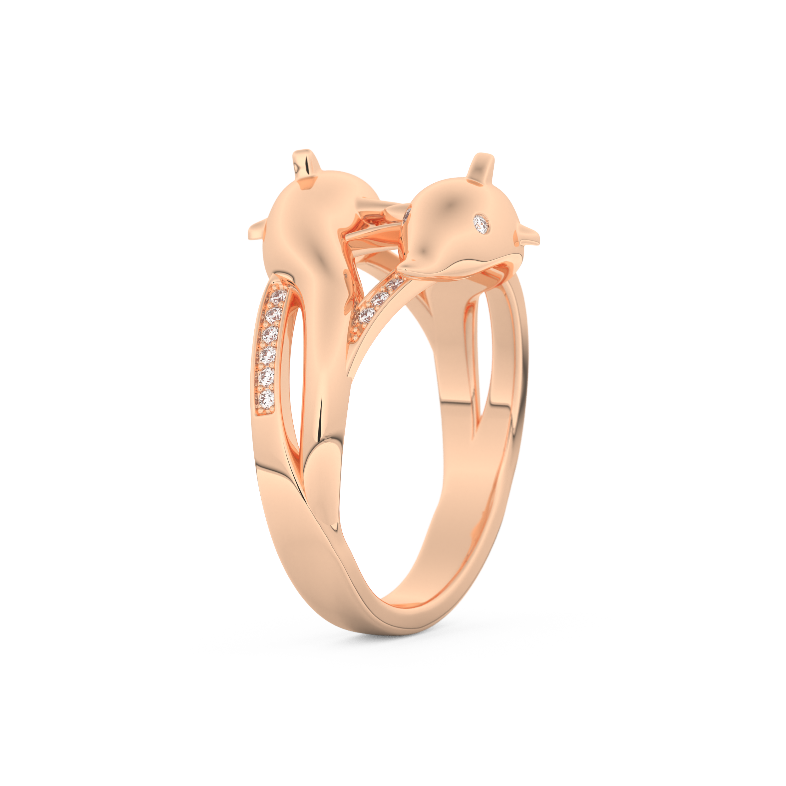Dolphin-Inspired Half Eternity Wedding Band with 0.11 CT Round Cut Moissanite – Yellow, White, or Rose Gold 16