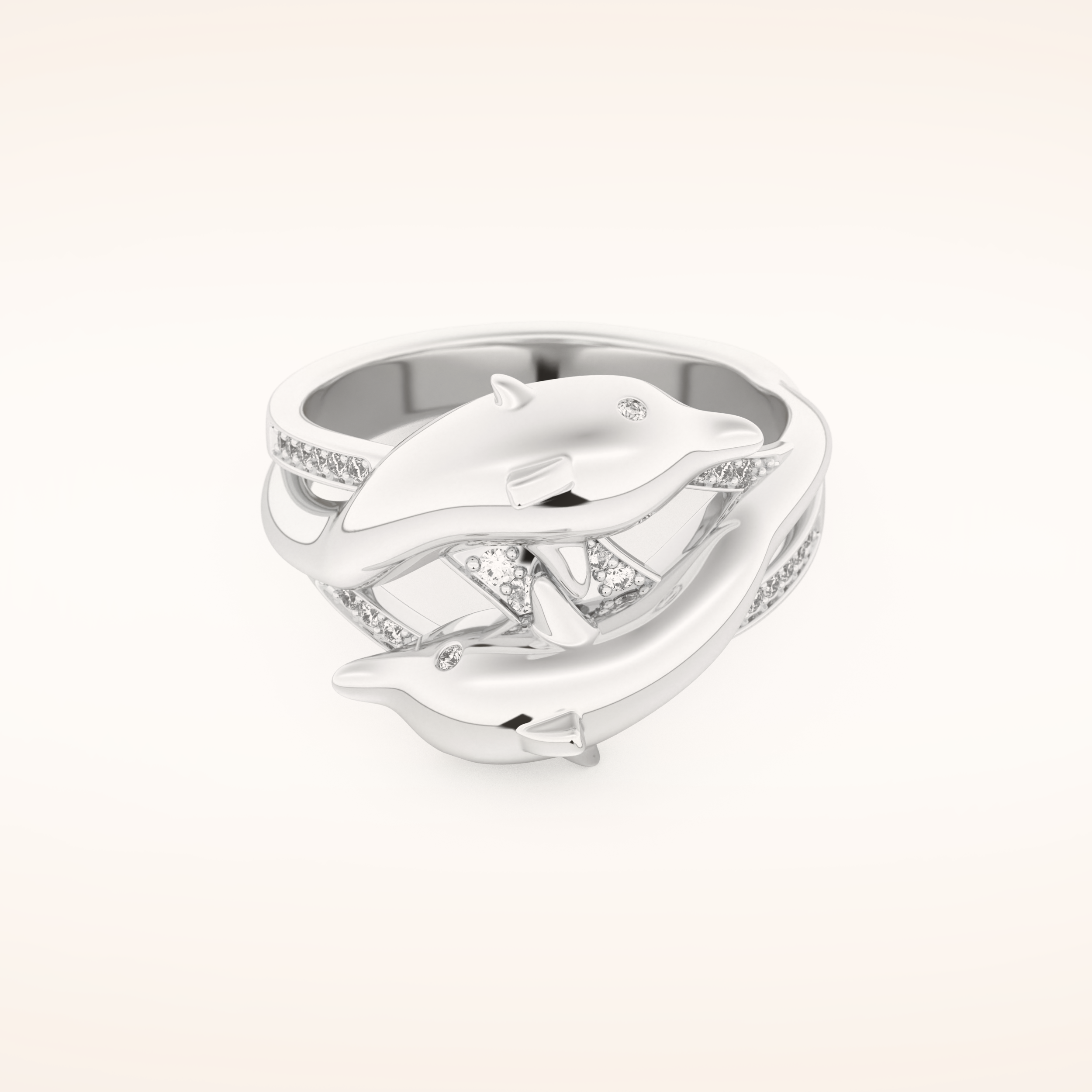 0.11 TCW Round Shaped Moissanite Multi Stone Fish Patterned Wedding Band
