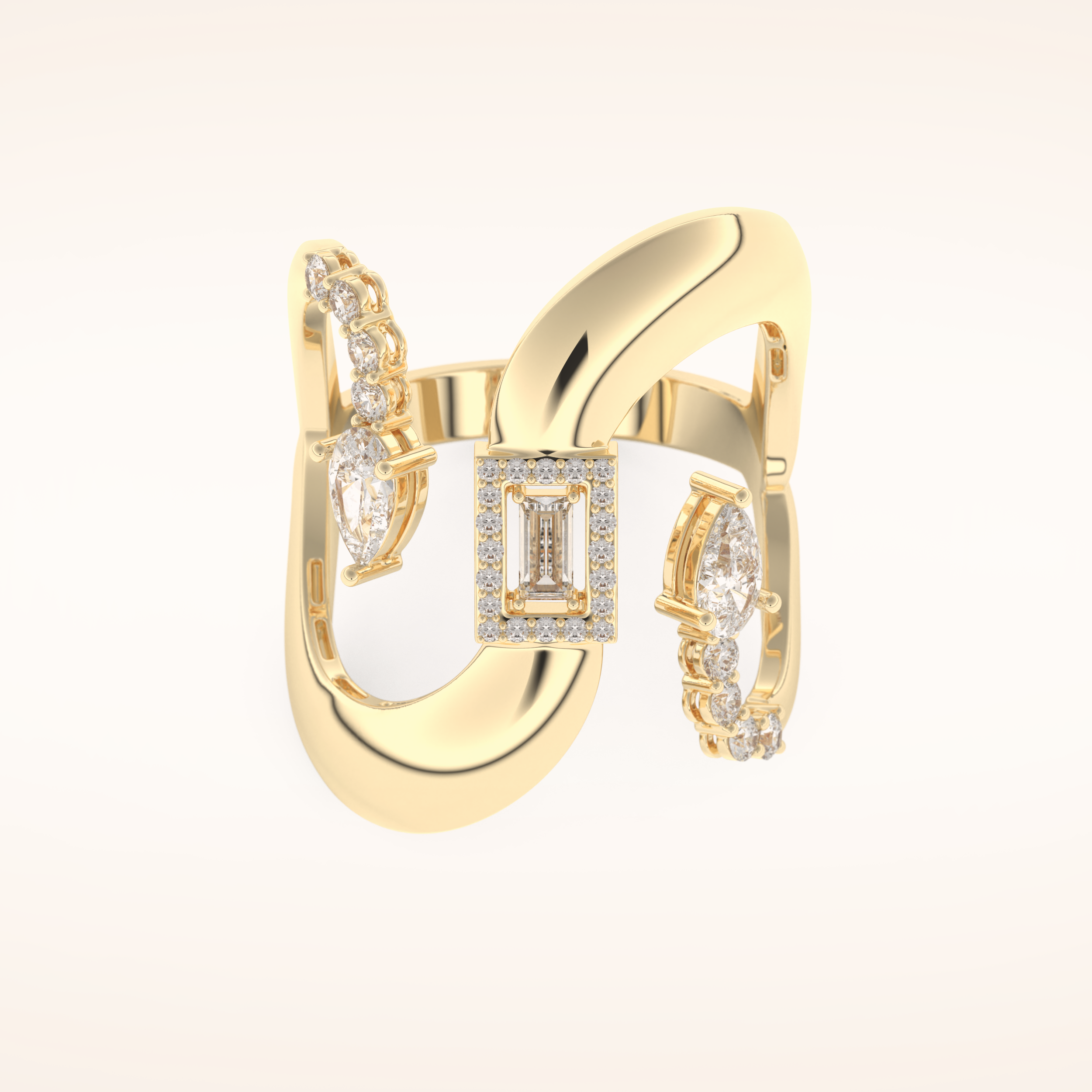 0.74 TCW Round, Pear & Baguette Shaped Moissanite Multi Stone Curved Wedding Band