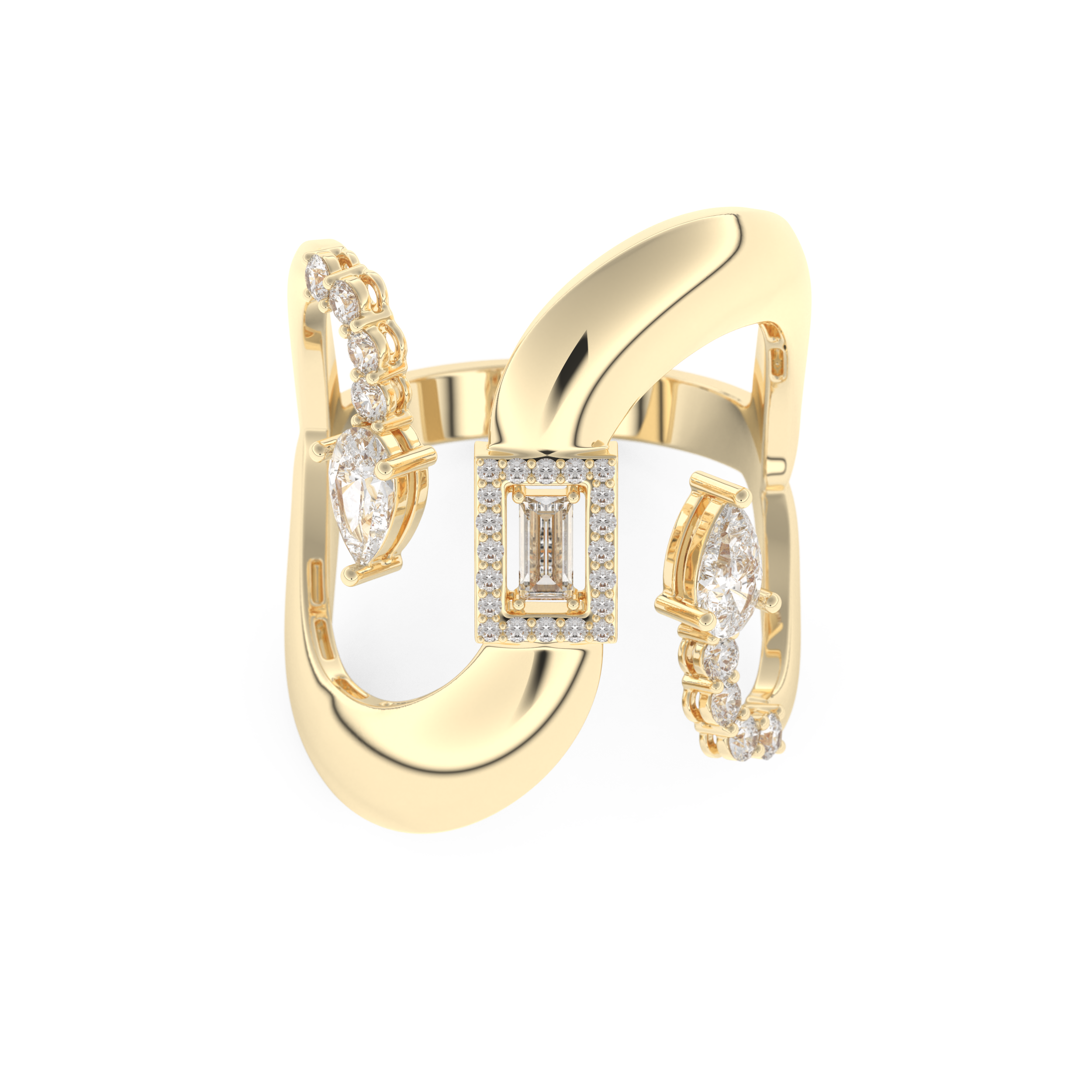 Modern Geometric Half Eternity Wedding Band with 0.74 CT Round, Pear and Baguette Cut Moissanite – Yellow, White, or Rose Gold 1