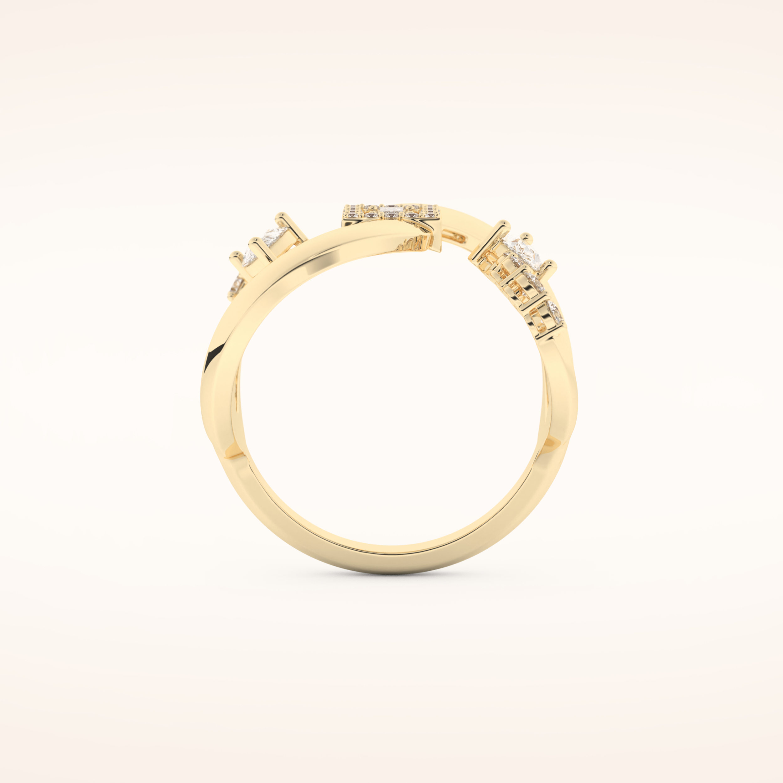 0.74 TCW Round, Pear & Baguette Shaped Moissanite Multi Stone Curved Wedding Band