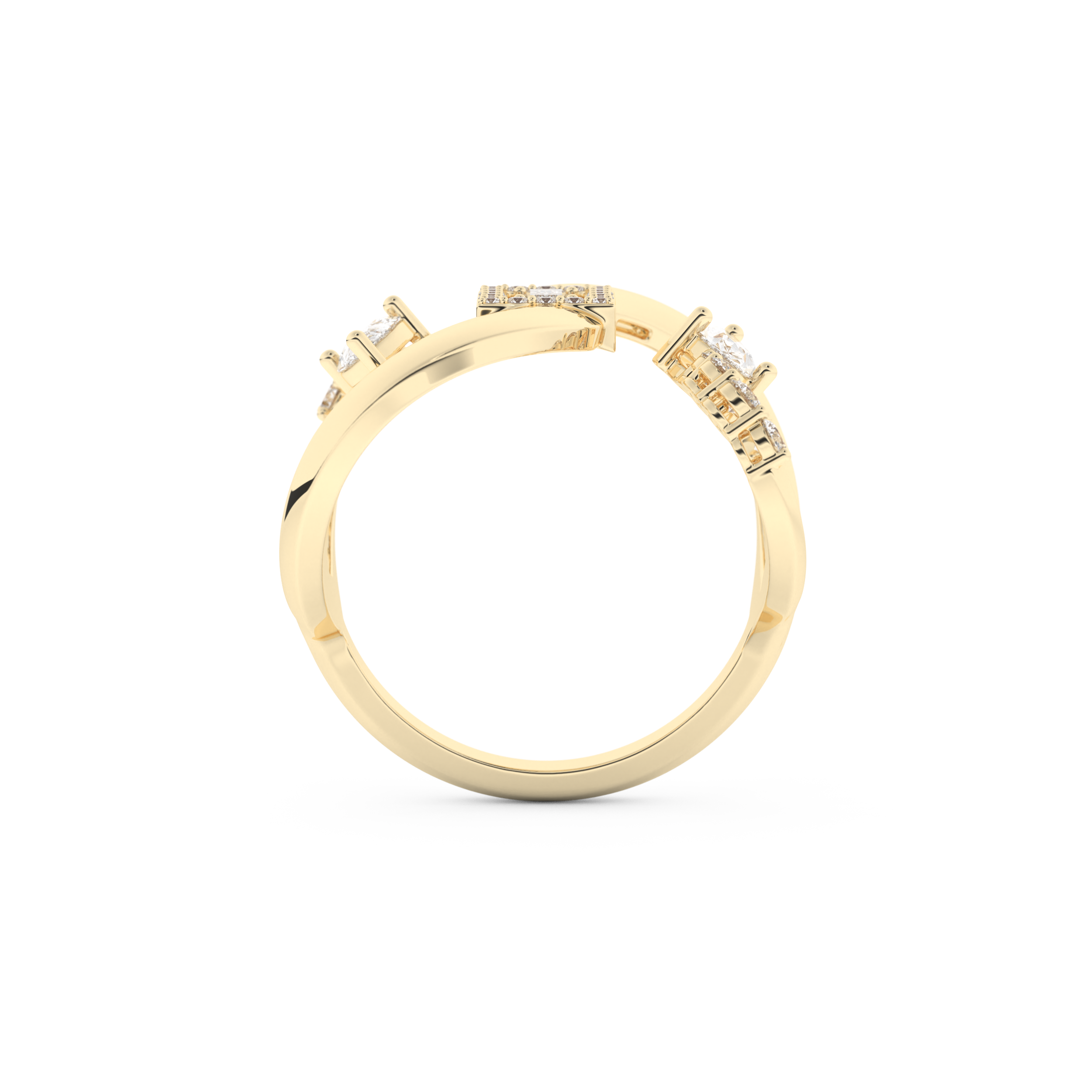 Modern Geometric Half Eternity Wedding Band with 0.74 CT Round, Pear and Baguette Cut Moissanite – Yellow, White, or Rose Gold 5