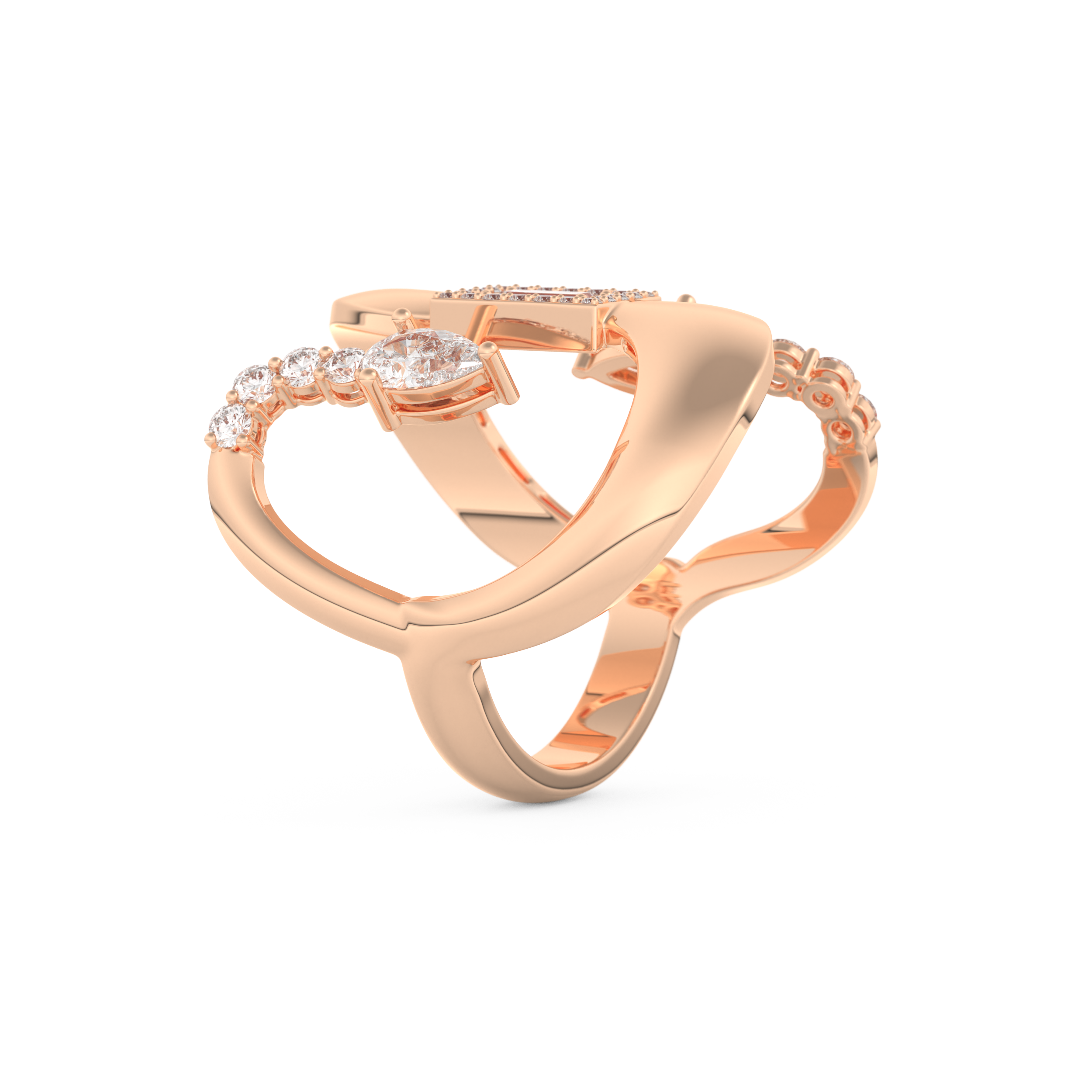 Modern Geometric Half Eternity Wedding Band with 0.74 CT Round, Pear and Baguette Cut Moissanite – Yellow, White, or Rose Gold 16