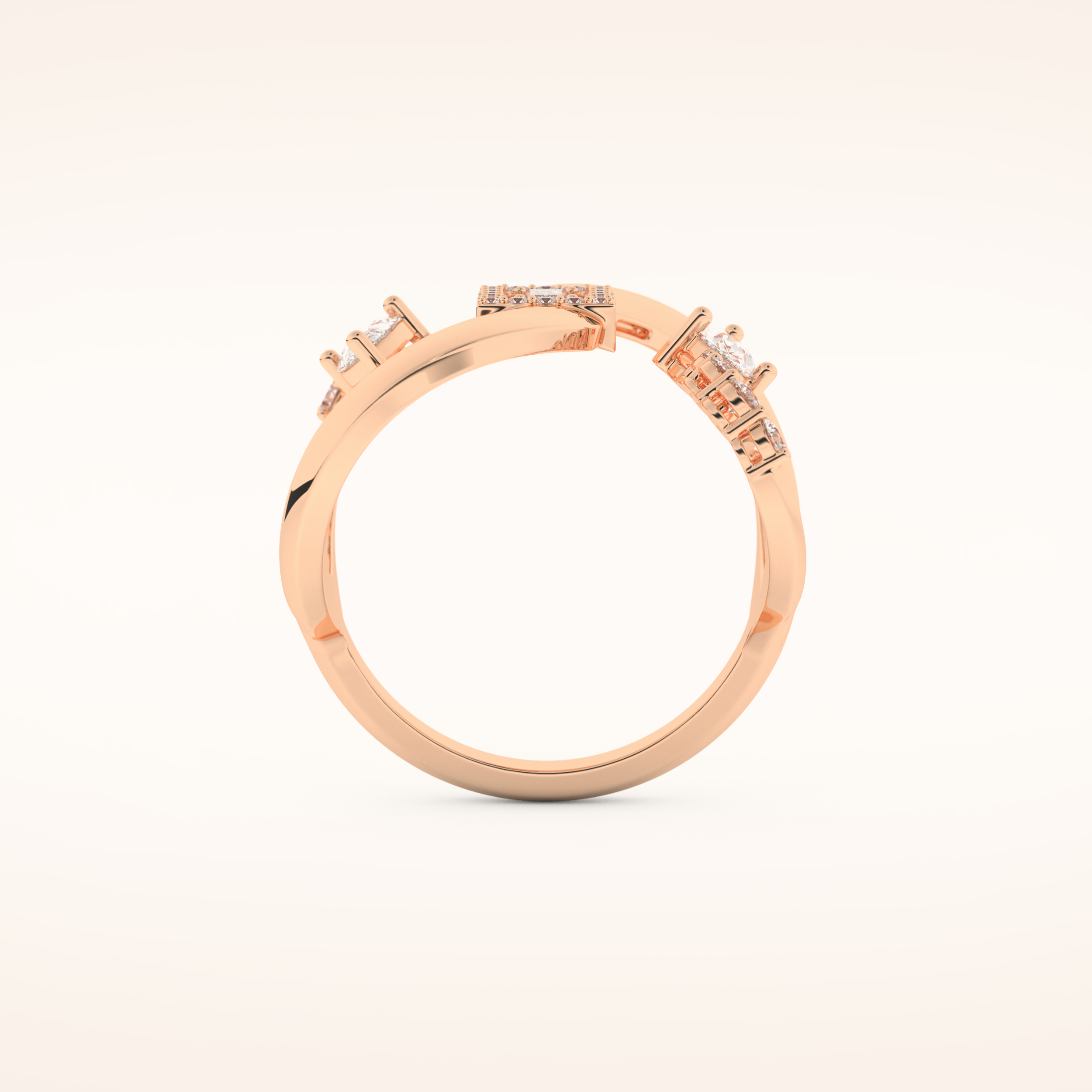 0.74 TCW Round, Pear & Baguette Shaped Moissanite Multi Stone Curved Wedding Band