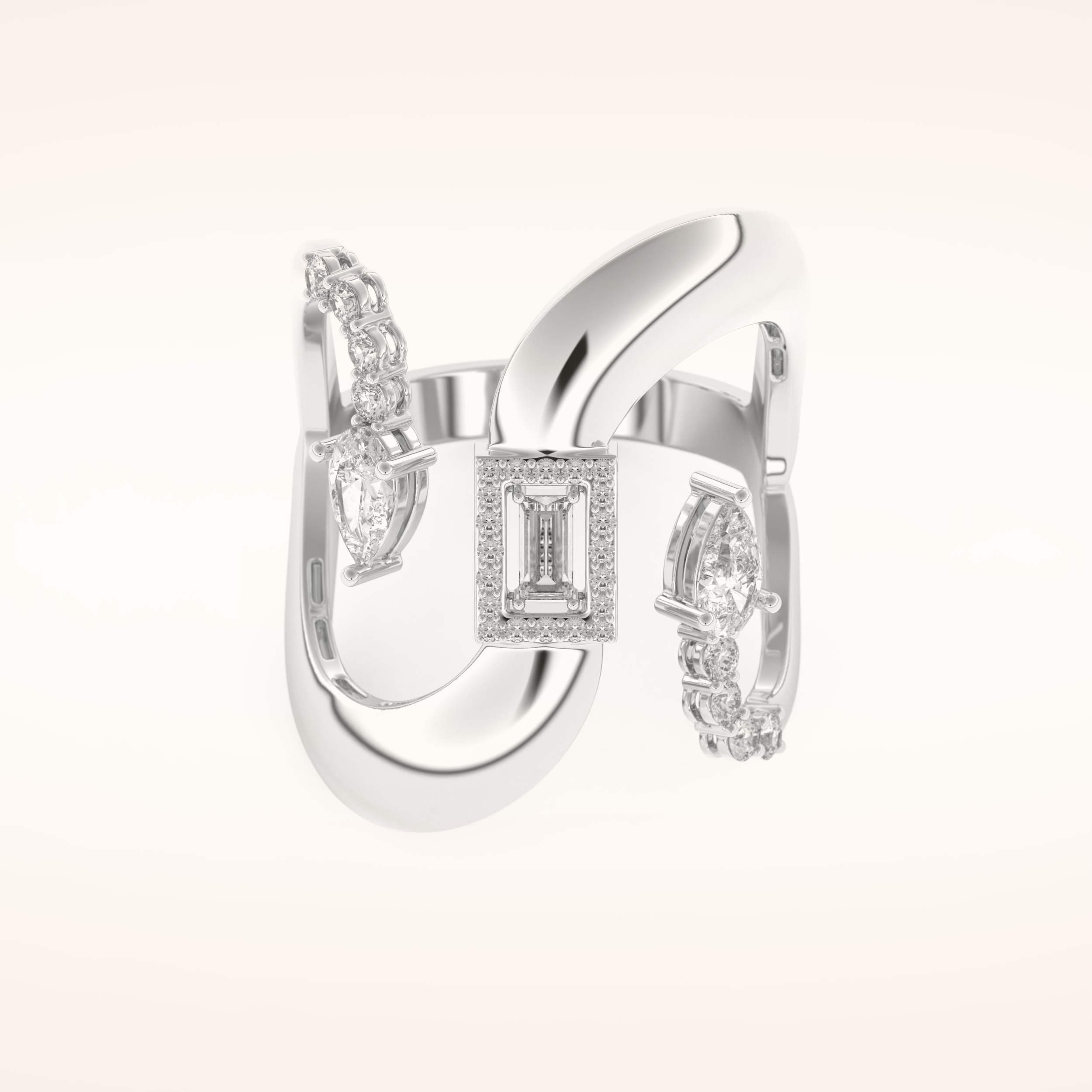 0.74 TCW Round, Pear & Baguette Shaped Moissanite Multi Stone Curved Wedding Band