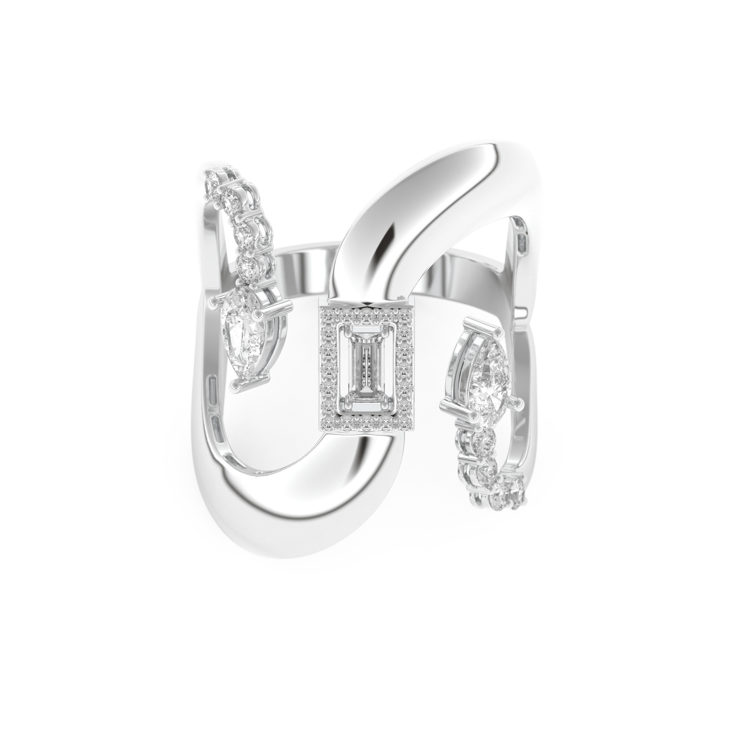 Modern Geometric Half Eternity Wedding Band with 0.74 CT Round, Pear and Baguette Cut Moissanite – Yellow, White, or Rose Gold 7