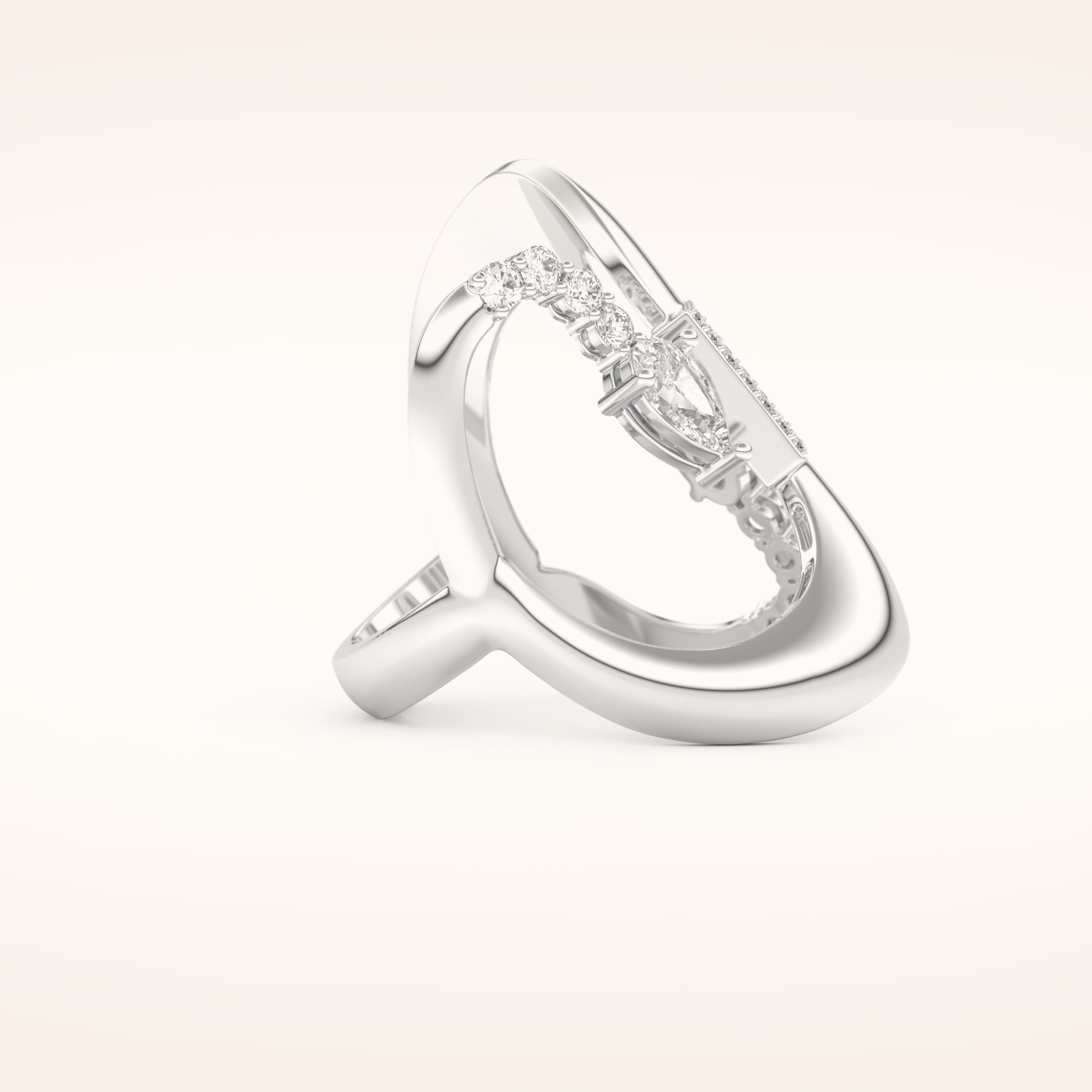 0.74 TCW Round, Pear & Baguette Shaped Moissanite Multi Stone Curved Wedding Band