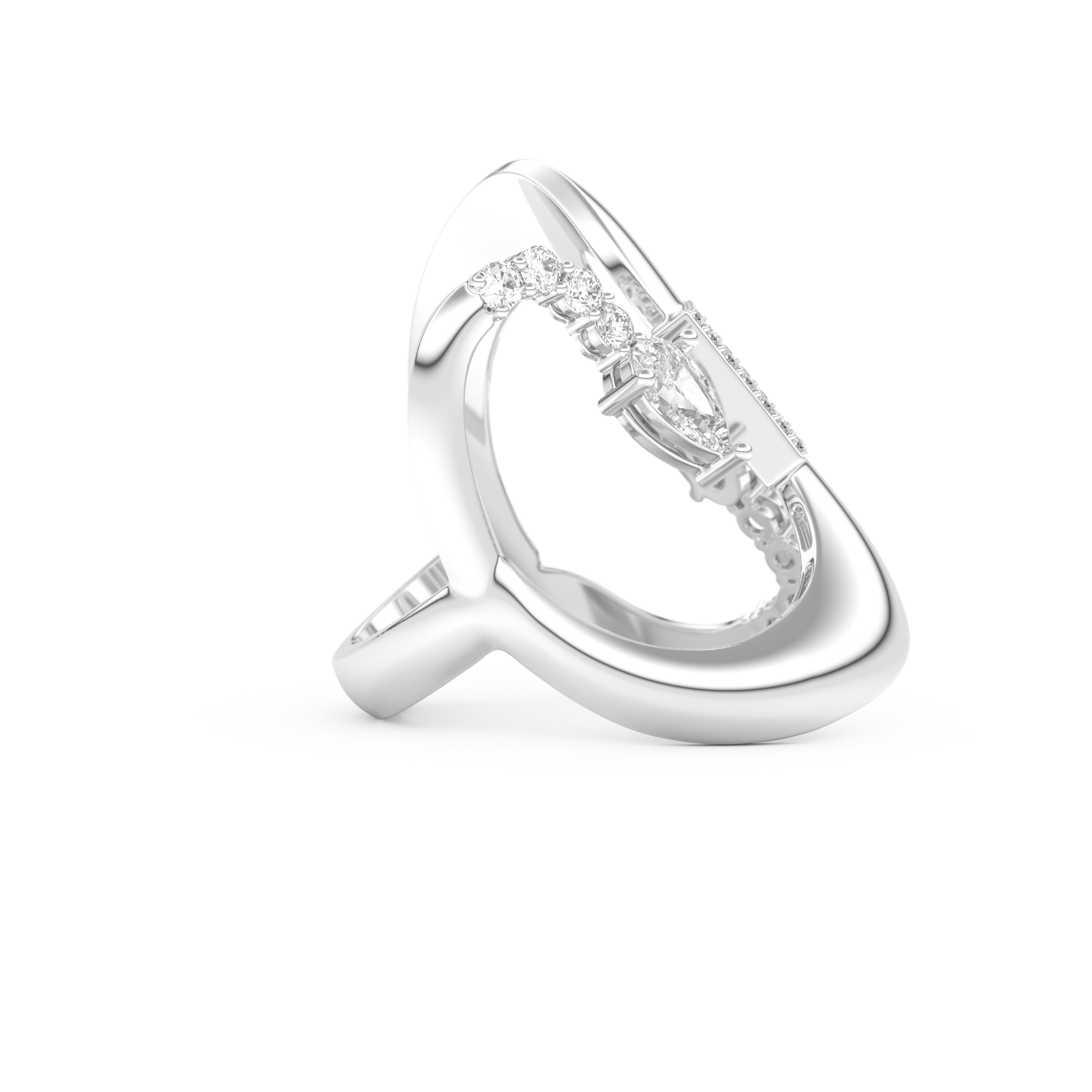 Modern Geometric Half Eternity Wedding Band with 0.74 CT Round, Pear and Baguette Cut Moissanite – Yellow, White, or Rose Gold 10