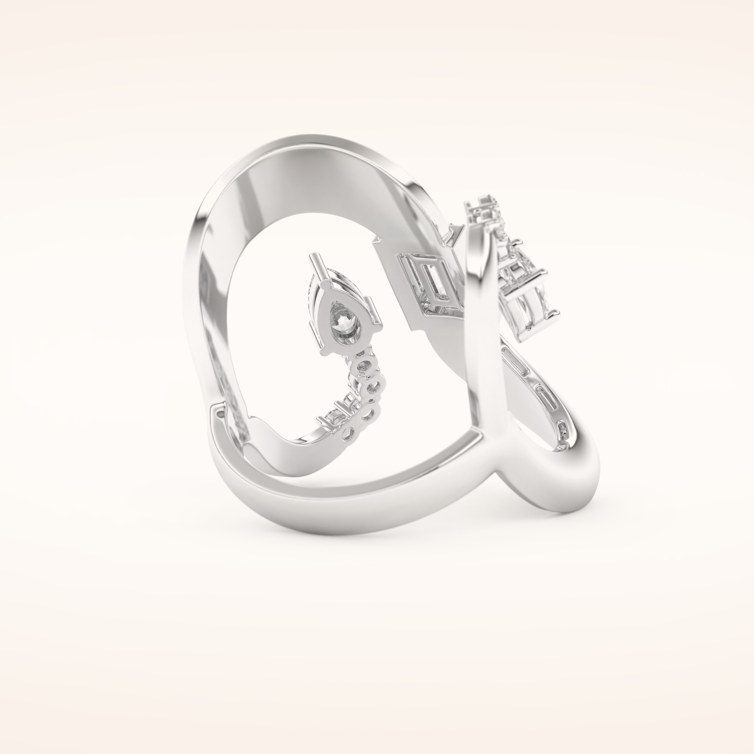 0.74 TCW Round, Pear & Baguette Shaped Moissanite Multi Stone Curved Wedding Band