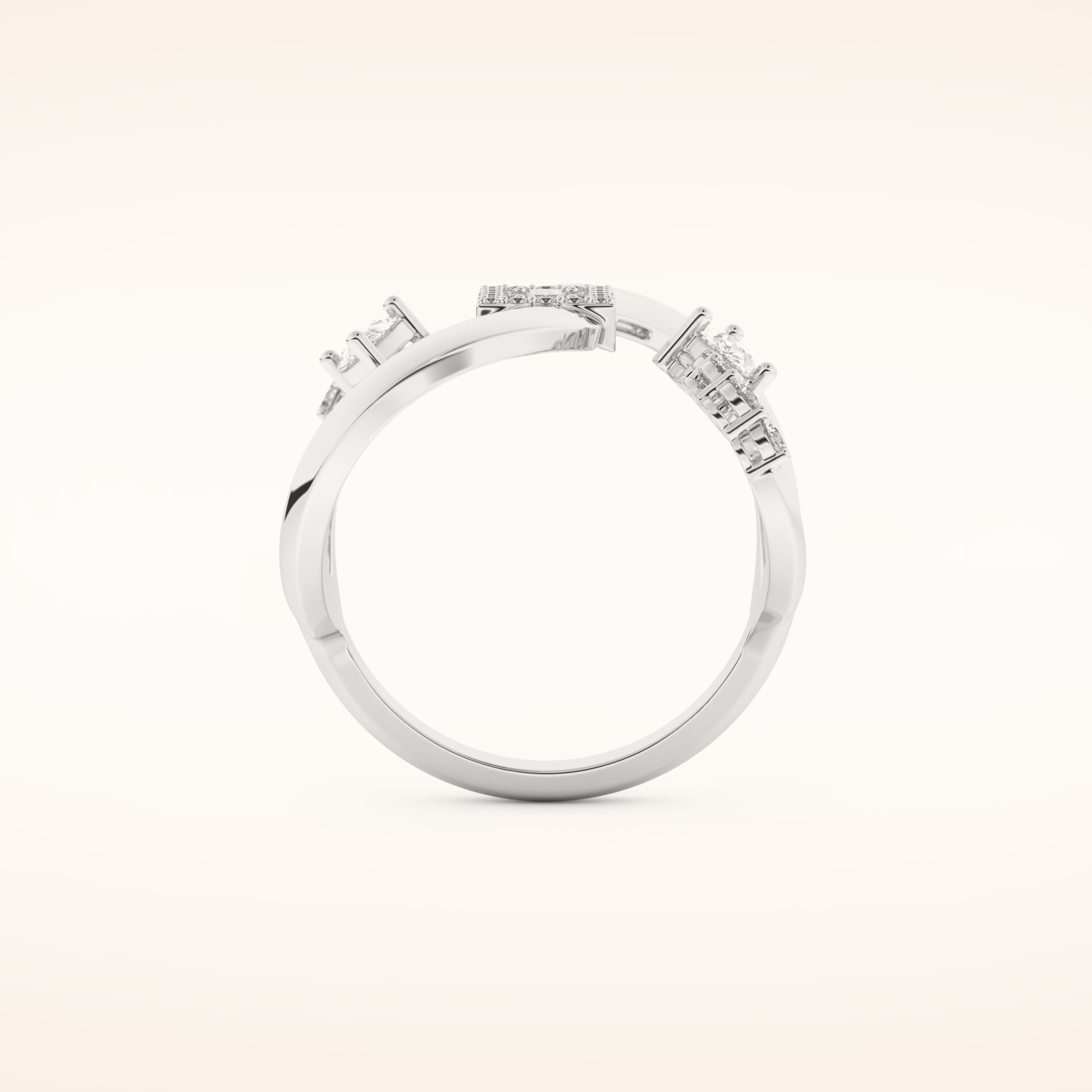 0.74 TCW Round, Pear & Baguette Shaped Moissanite Multi Stone Curved Wedding Band