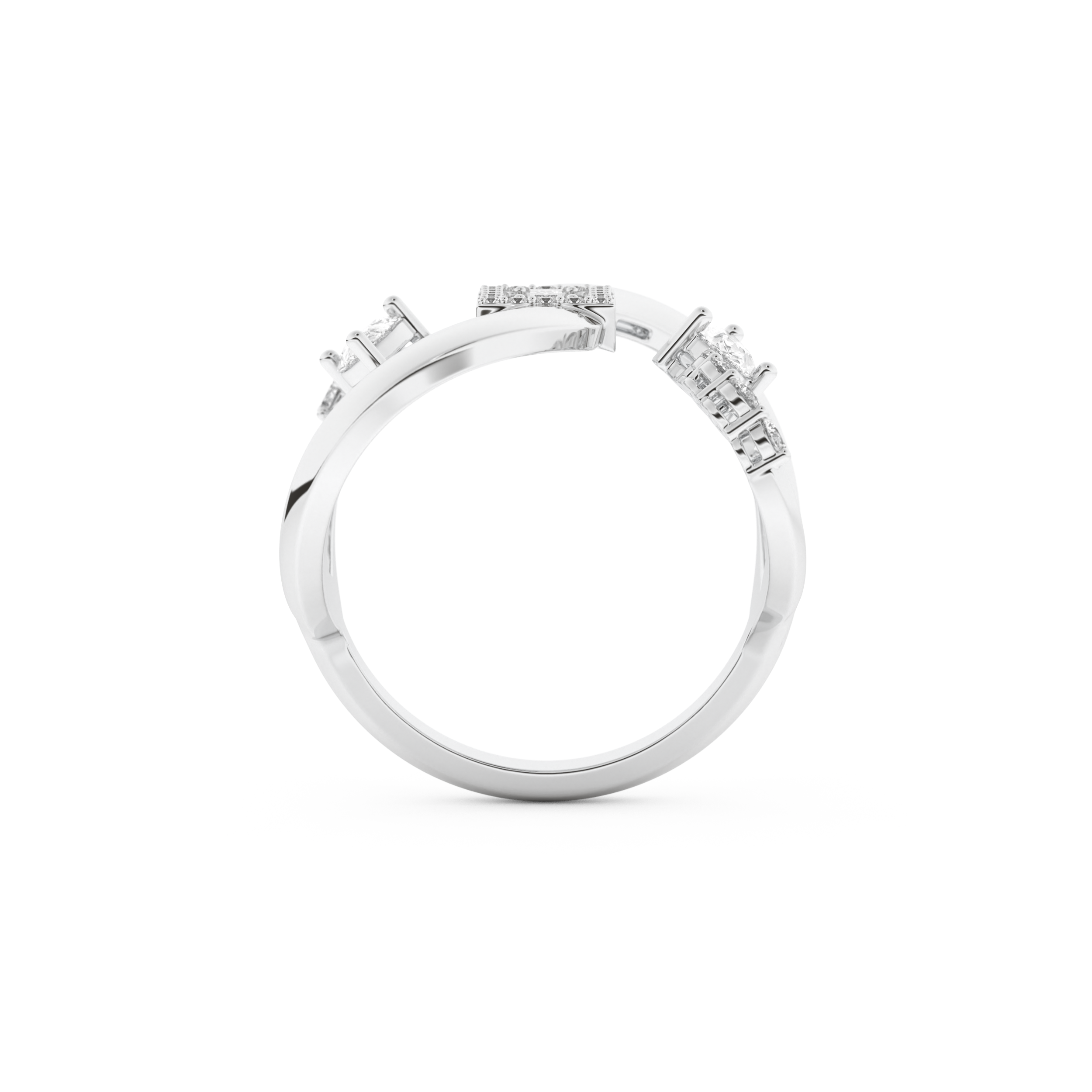 Modern Geometric Half Eternity Wedding Band with 0.74 CT Round, Pear and Baguette Cut Moissanite – Yellow, White, or Rose Gold 9