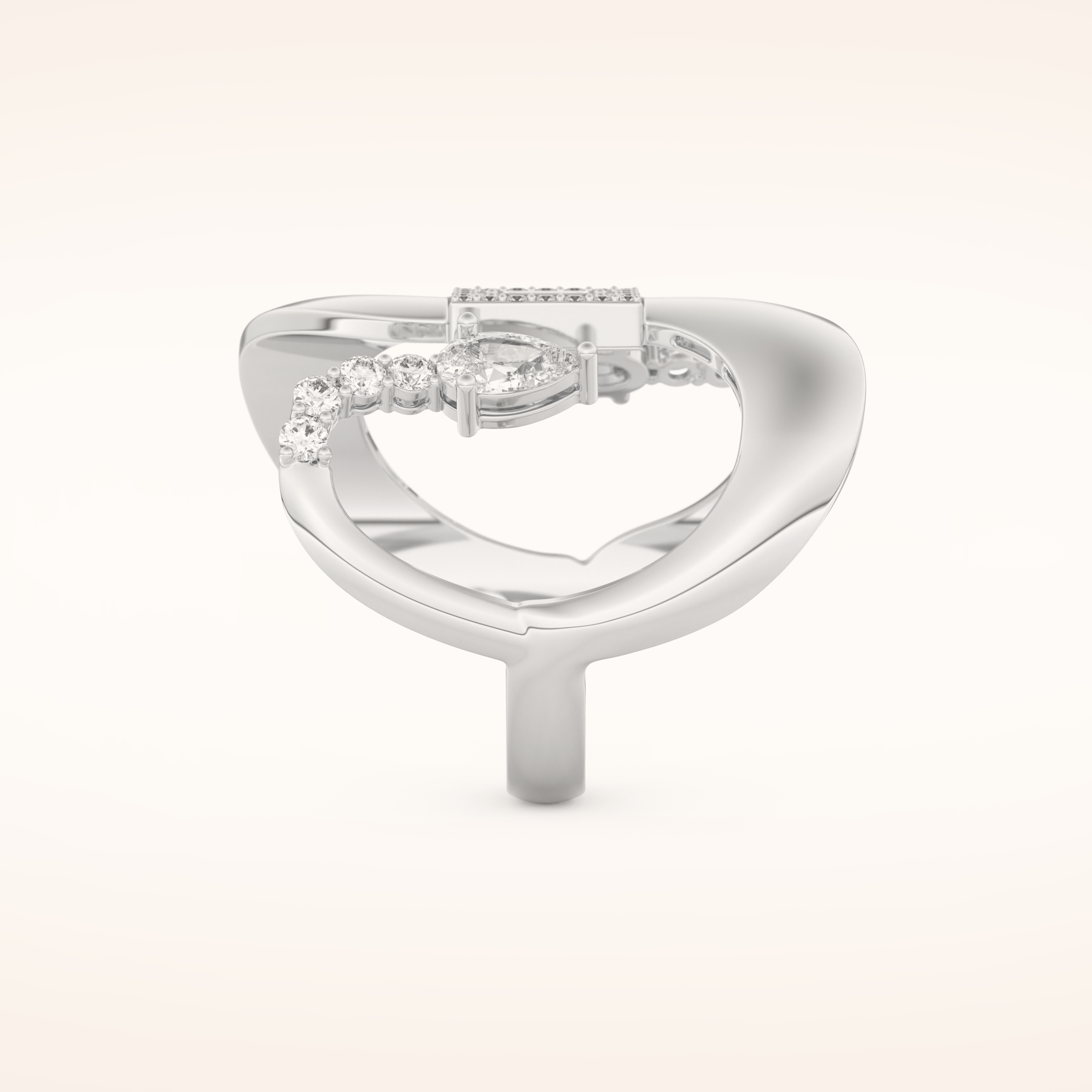0.74 TCW Round, Pear & Baguette Shaped Moissanite Multi Stone Curved Wedding Band