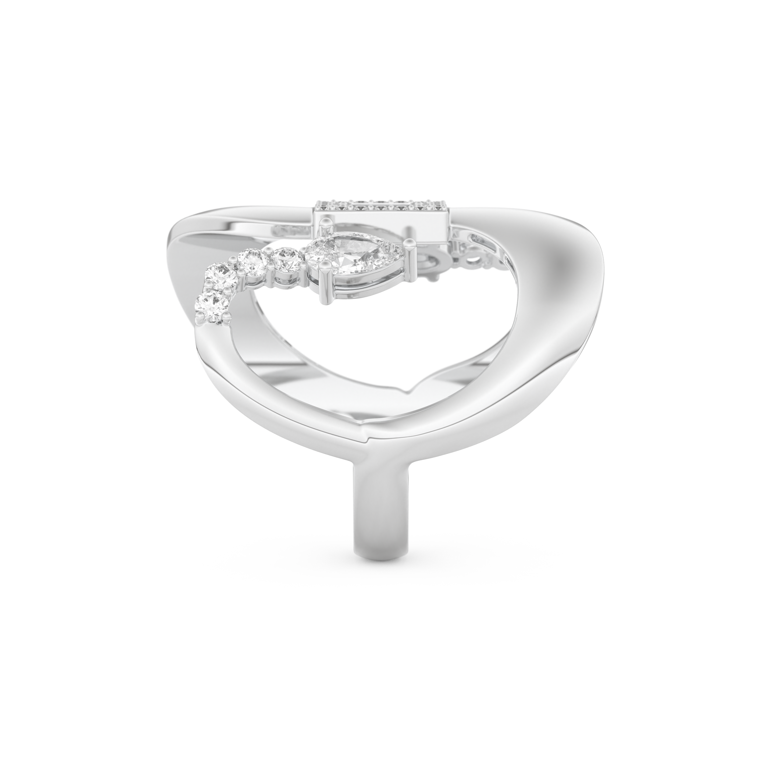 Modern Geometric Half Eternity Wedding Band with 0.74 CT Round, Pear and Baguette Cut Moissanite – Yellow, White, or Rose Gold 11
