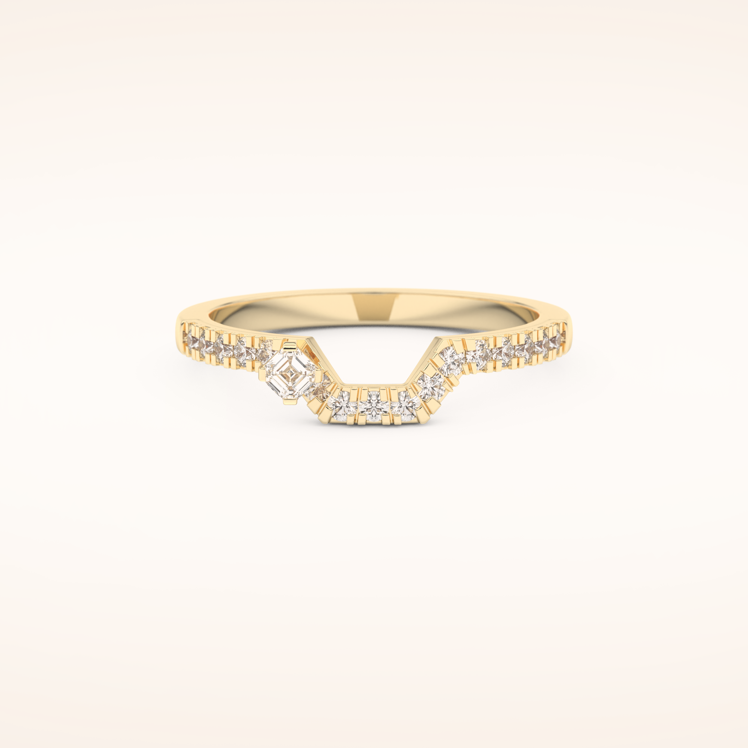 0.26 TCW Round & Asscher Shaped Moissanite Curved Wedding Band