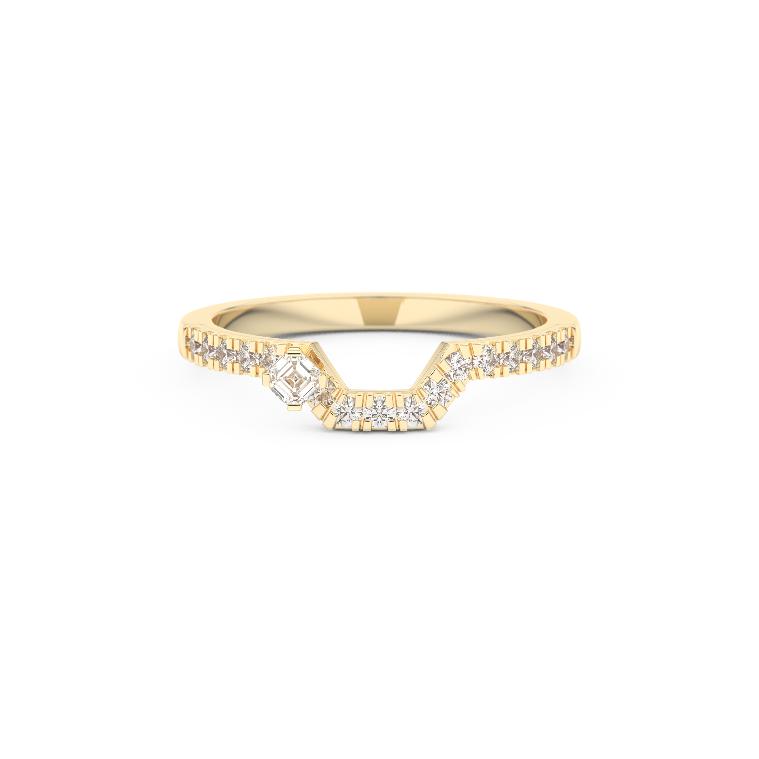 Half Eternity Wedding Band with 0.26 CT Round and Emerald Cut Moissanite – Yellow, White, or Rose Gold 1