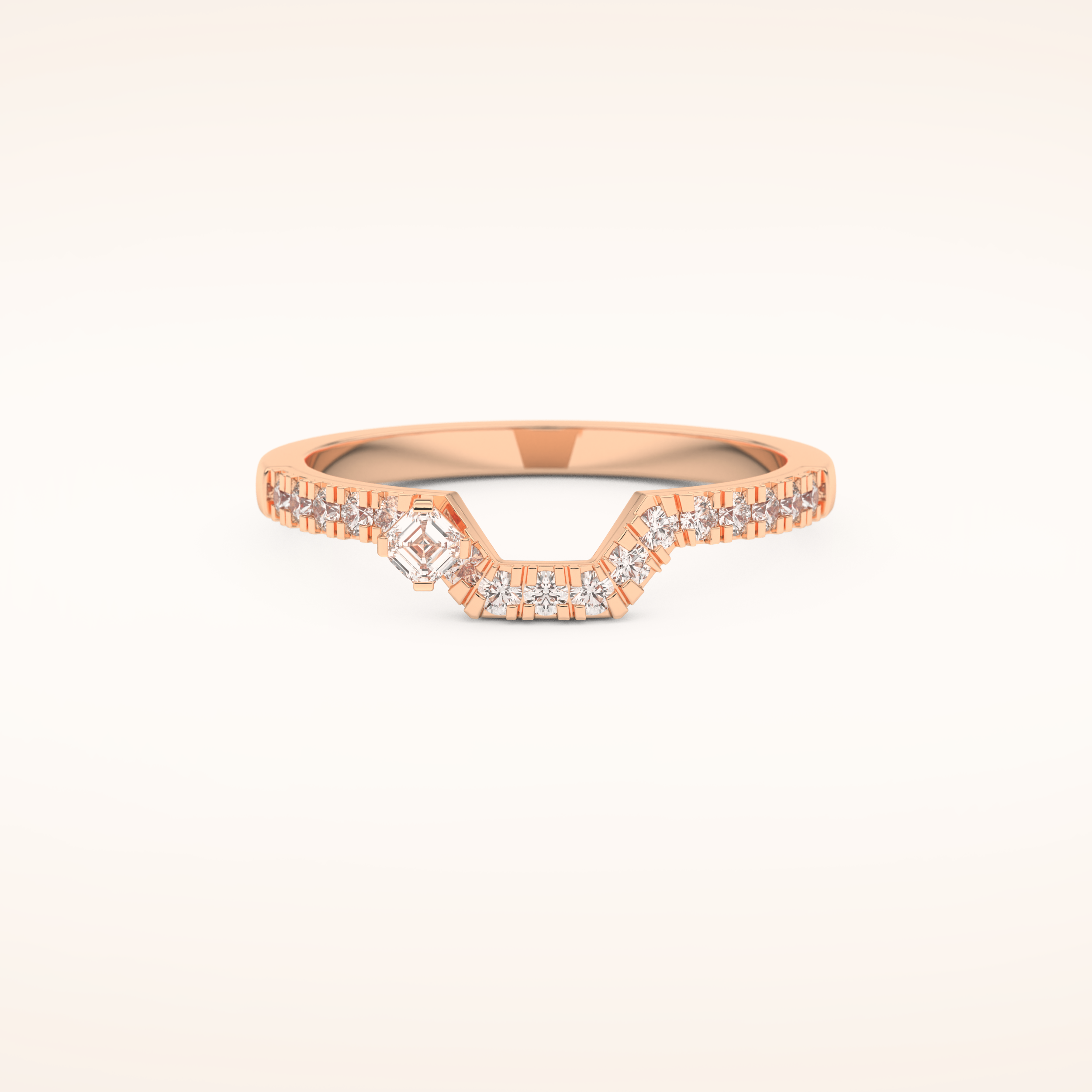 0.26 TCW Round & Asscher Shaped Moissanite Curved Wedding Band