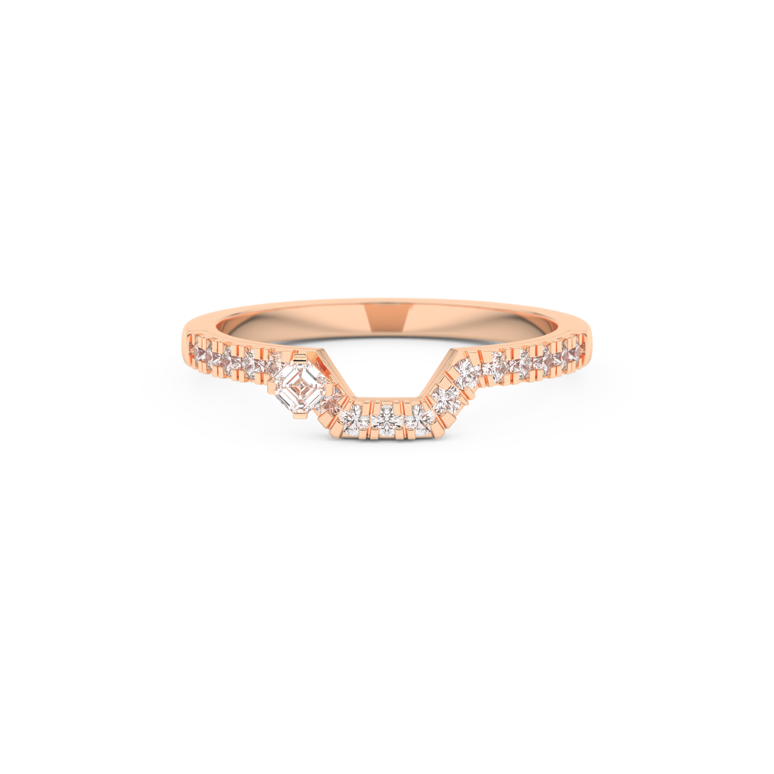Half Eternity Wedding Band with 0.26 CT Round and Emerald Cut Moissanite – Yellow, White, or Rose Gold 13