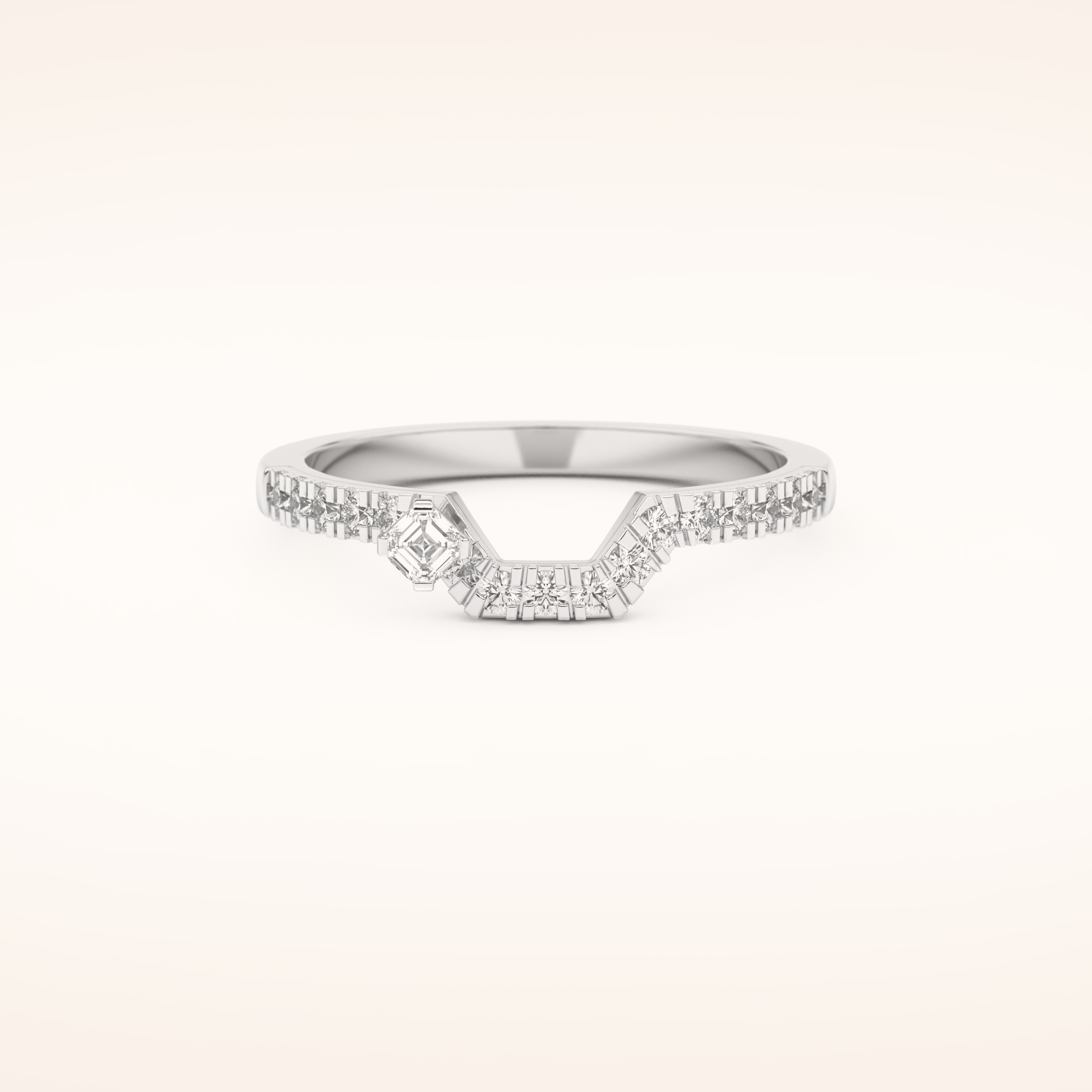 0.26 TCW Round & Asscher Shaped Moissanite Curved Wedding Band