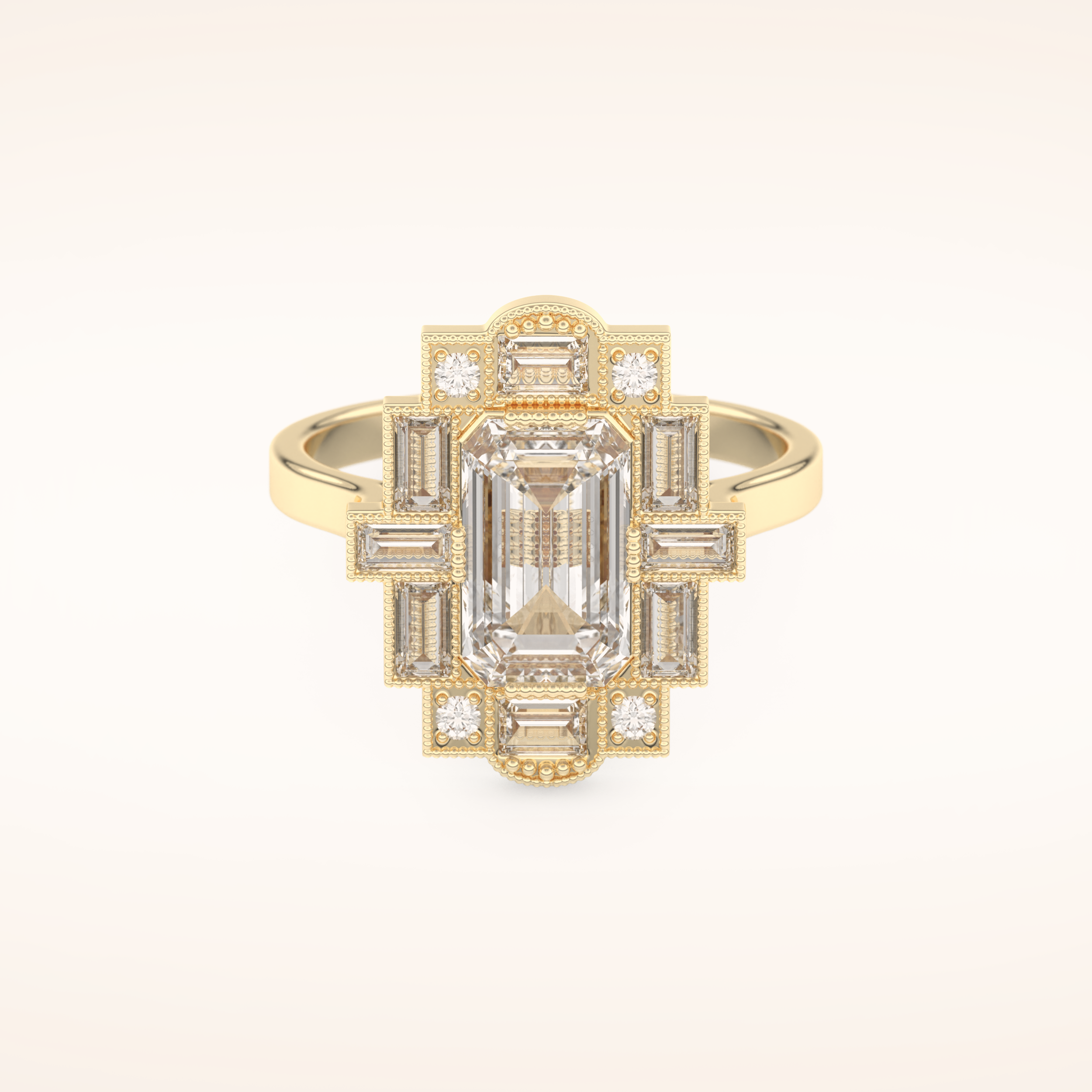 1.34 CT Emerald Shaped Vintage Art Deco Moissanite Engagement Ring